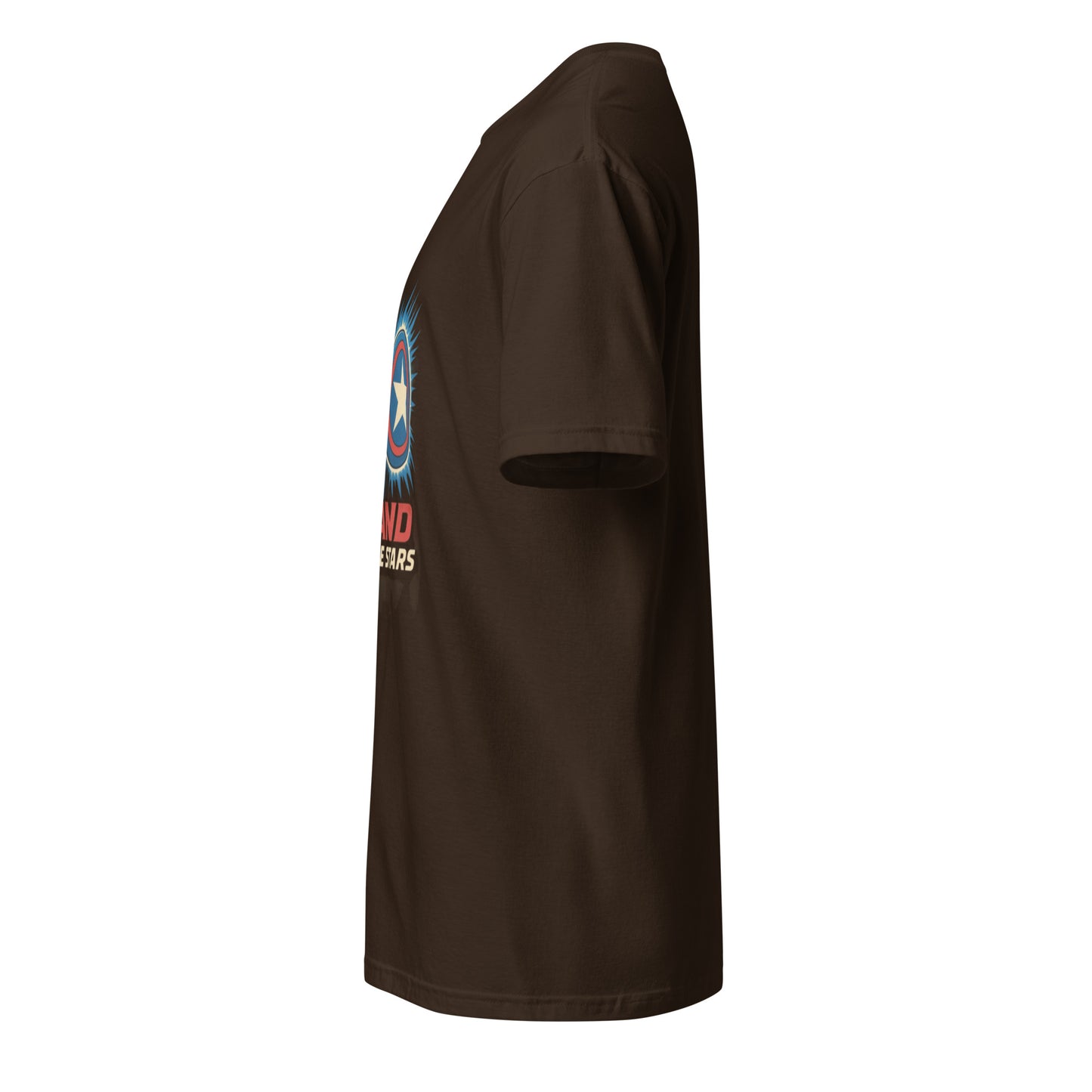 Galactic Sentinel Overwatch – “Stand for the Stars.” - Short-Sleeve Unisex T-Shirt - Graphic Tee - Dark Chocolate - Left side