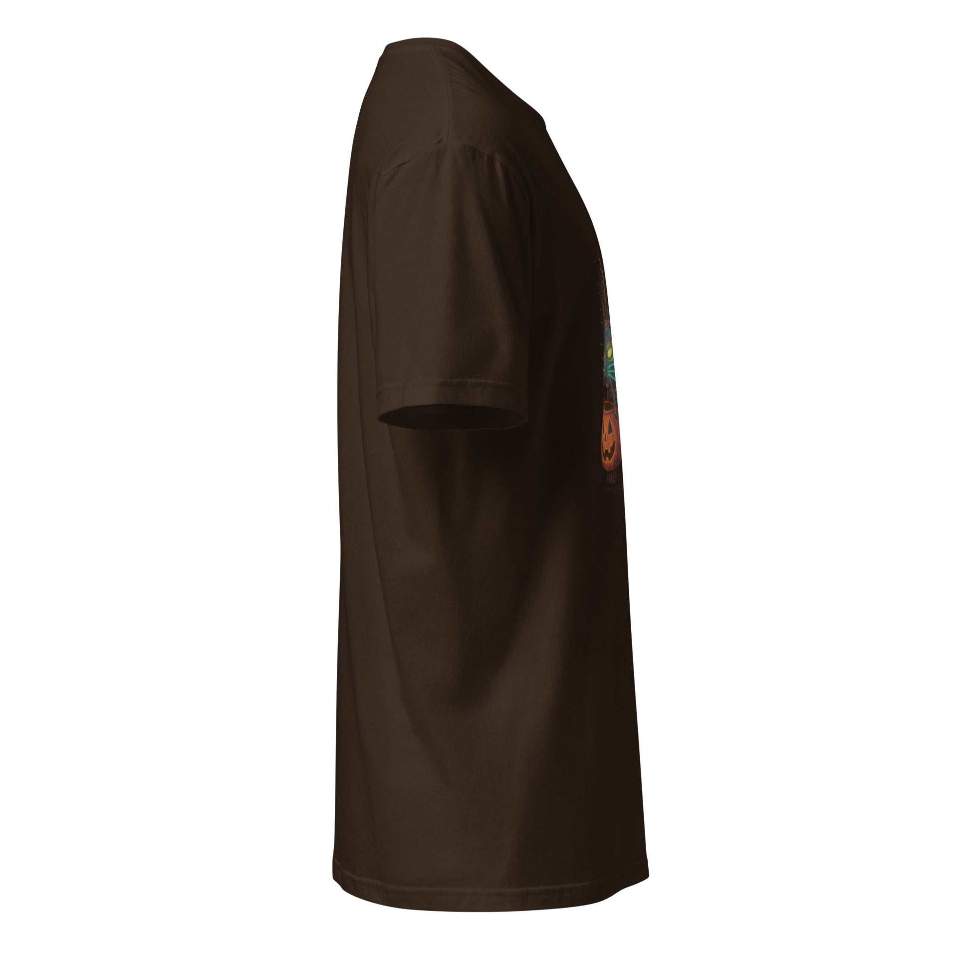 Trick-or-Treat Cyborg Cat – Cyberpunk Halloween - Short-Sleeve Unisex T-Shirt - Graphic Tee - Dark Chocolate - Right side