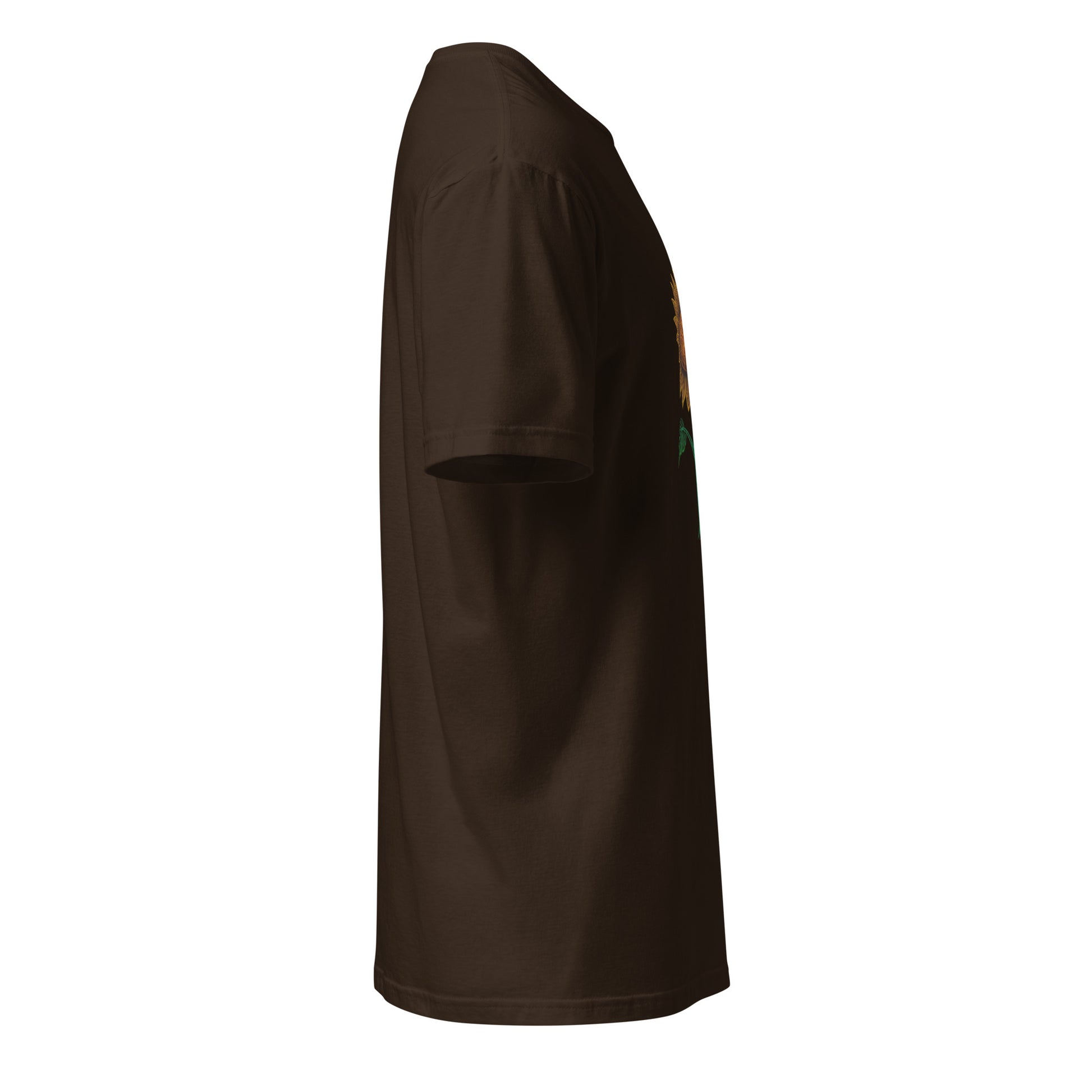 Circuitry Sunflower – Neon Tech Bloom - Short-Sleeve Unisex T-Shirt - Graphic Tee - Dark Chocolate - Right side