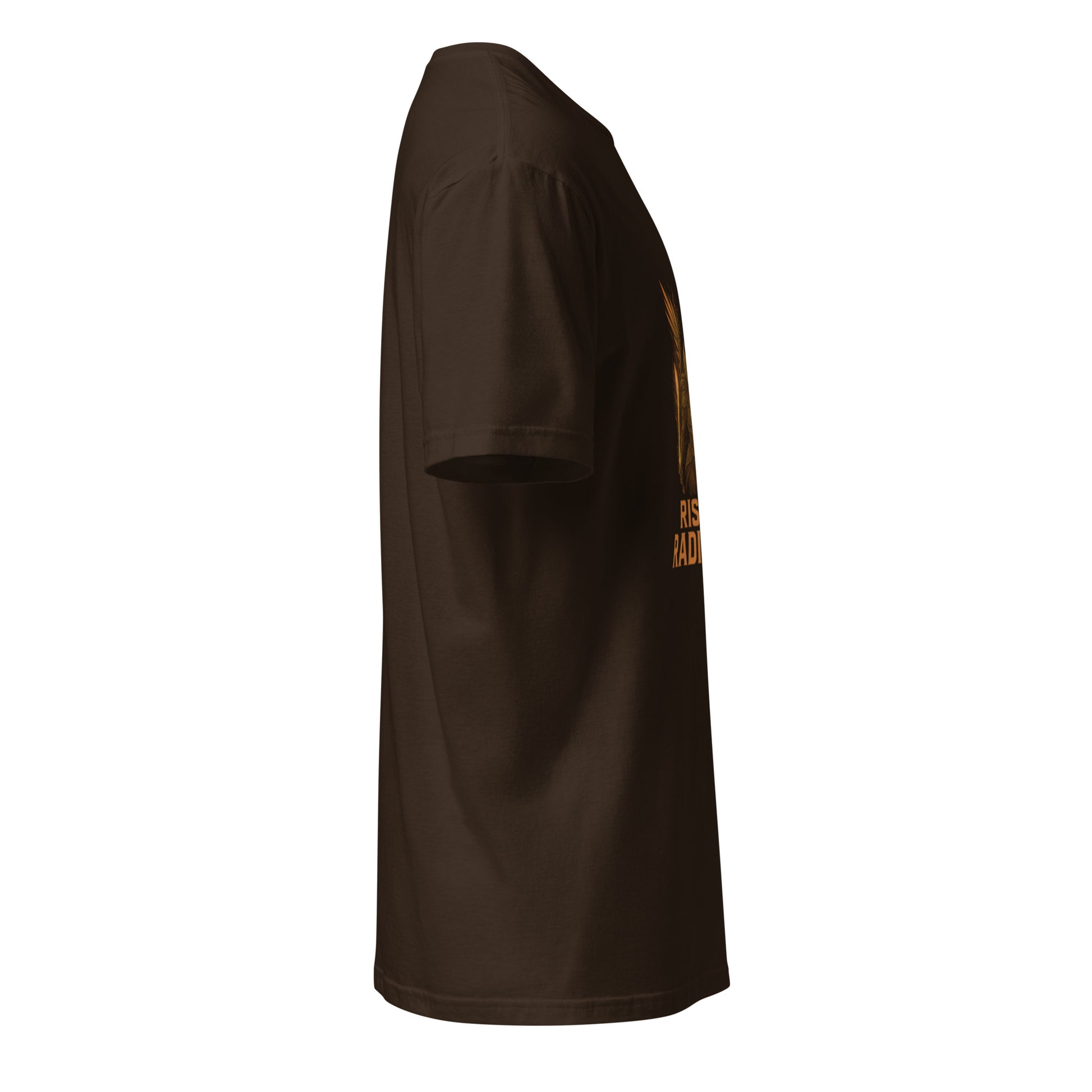 Solarion Blade Valkyrie – “Rise in Radiance.” - Short-Sleeve Unisex T-Shirt - Graphic Tee - Dark Chocolate - Right side