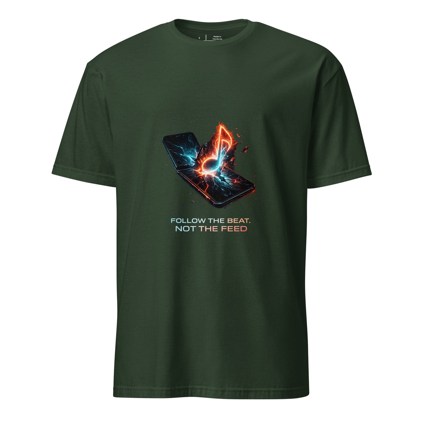 Follow The Beat, Not The Feed – Cyber Rebellion - Short-Sleeve Unisex T-Shirt - Graphic Tee - Forest Green - Front