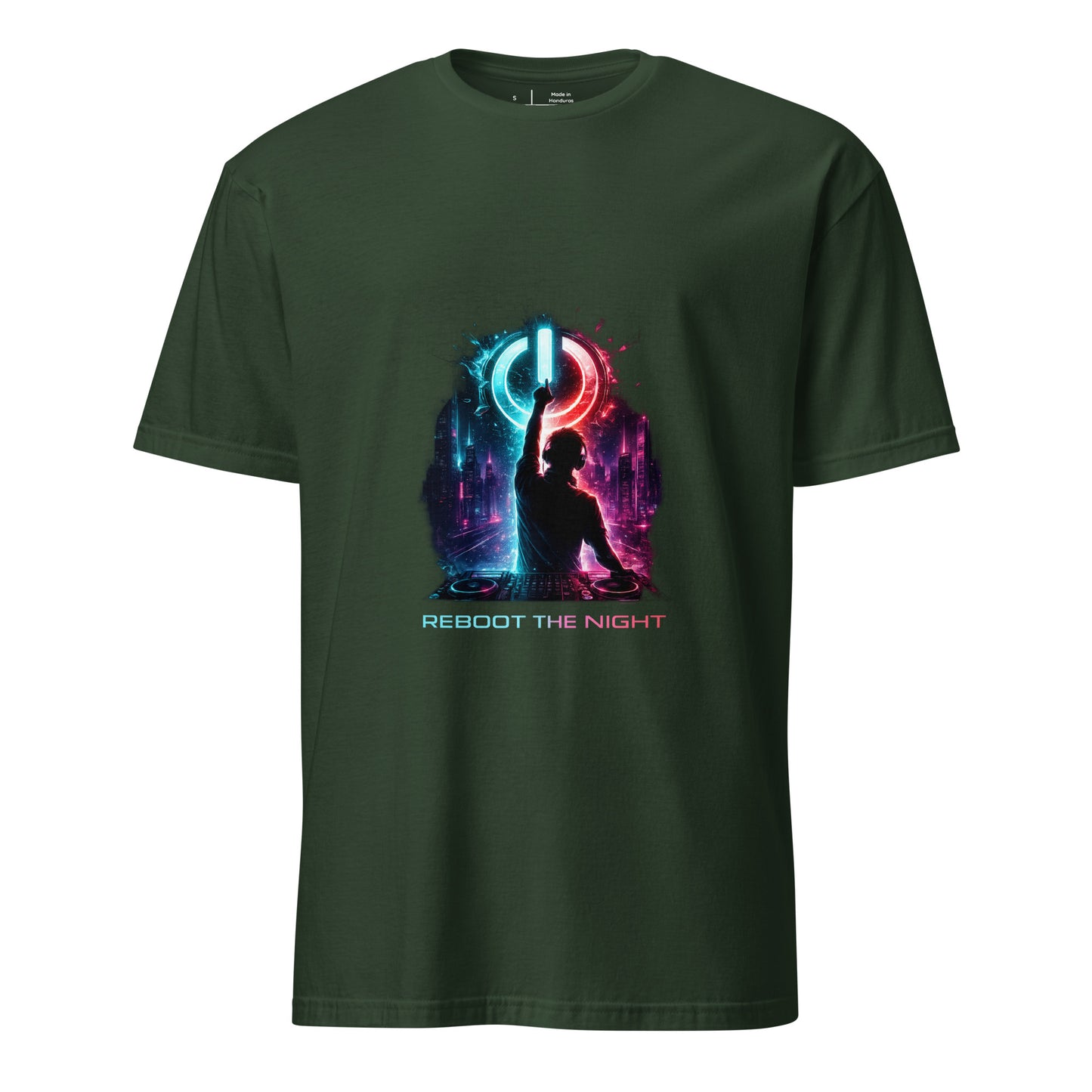 Reboot The Night – Cyber Club - Short-Sleeve Unisex T-Shirt -- Graphic Tee - Forest Green - Front