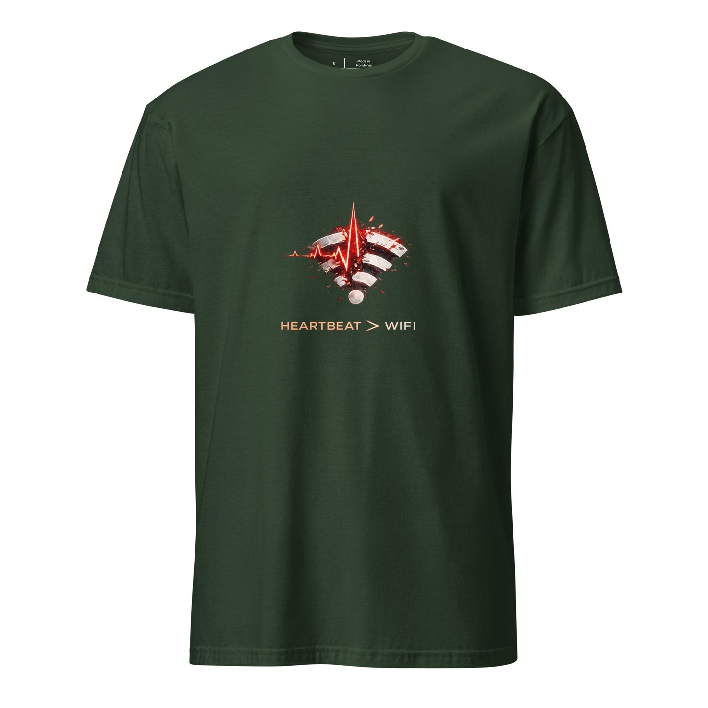 Heartbeat > WIFI – Minimal Cyber - Short-Sleeve Unisex T-Shirt - Graphic Tee - Forest 
Green - Front