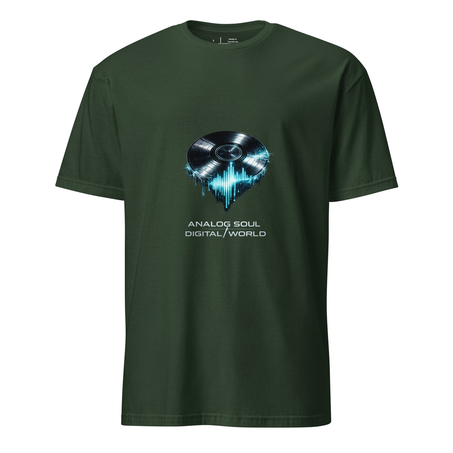 Analog Soul / Digital World – Retro Cyber Music - Short-Sleeve Unisex T-Shirt - Graphic Tee - Forest Green - Front