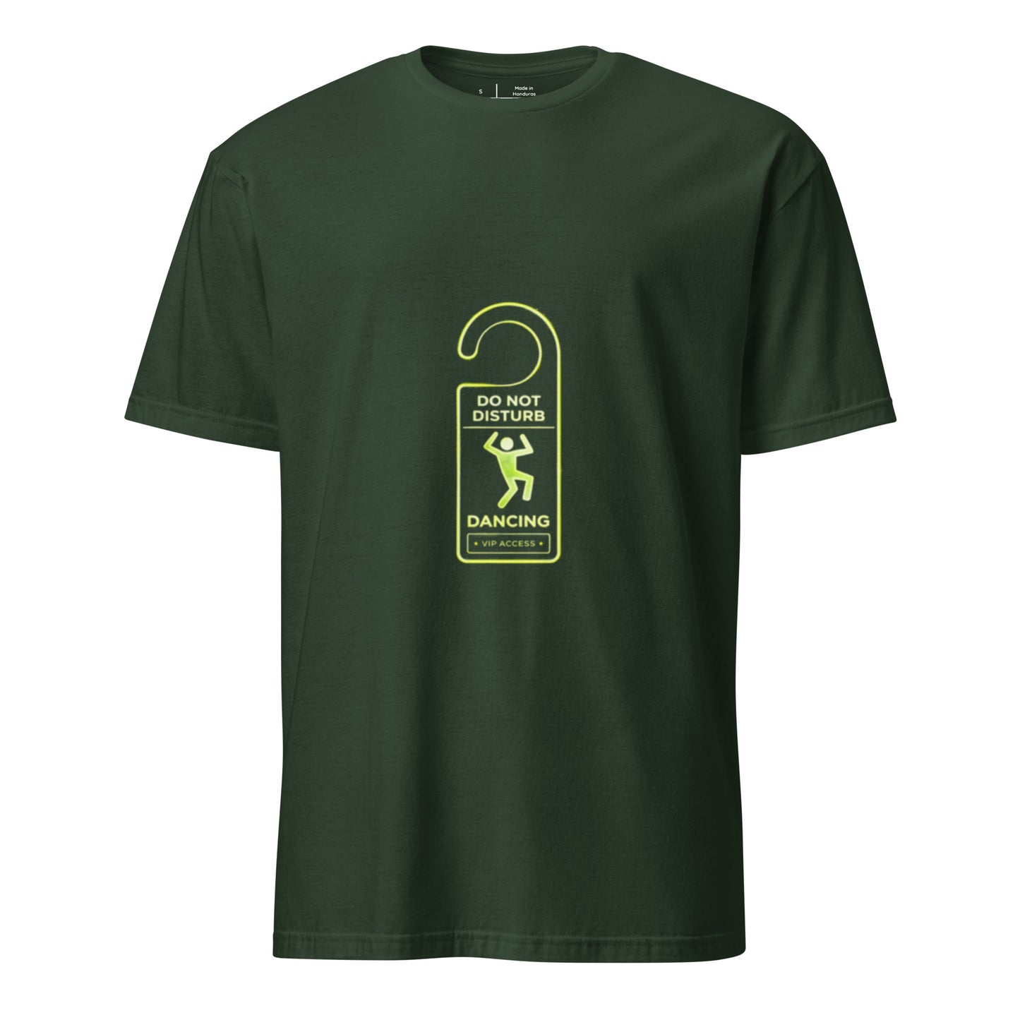 Do Not Disturb: Dancing – Minimal Rave - Short-Sleeve Unisex T-Shirt - Graphic Tee - Forest Green - Front