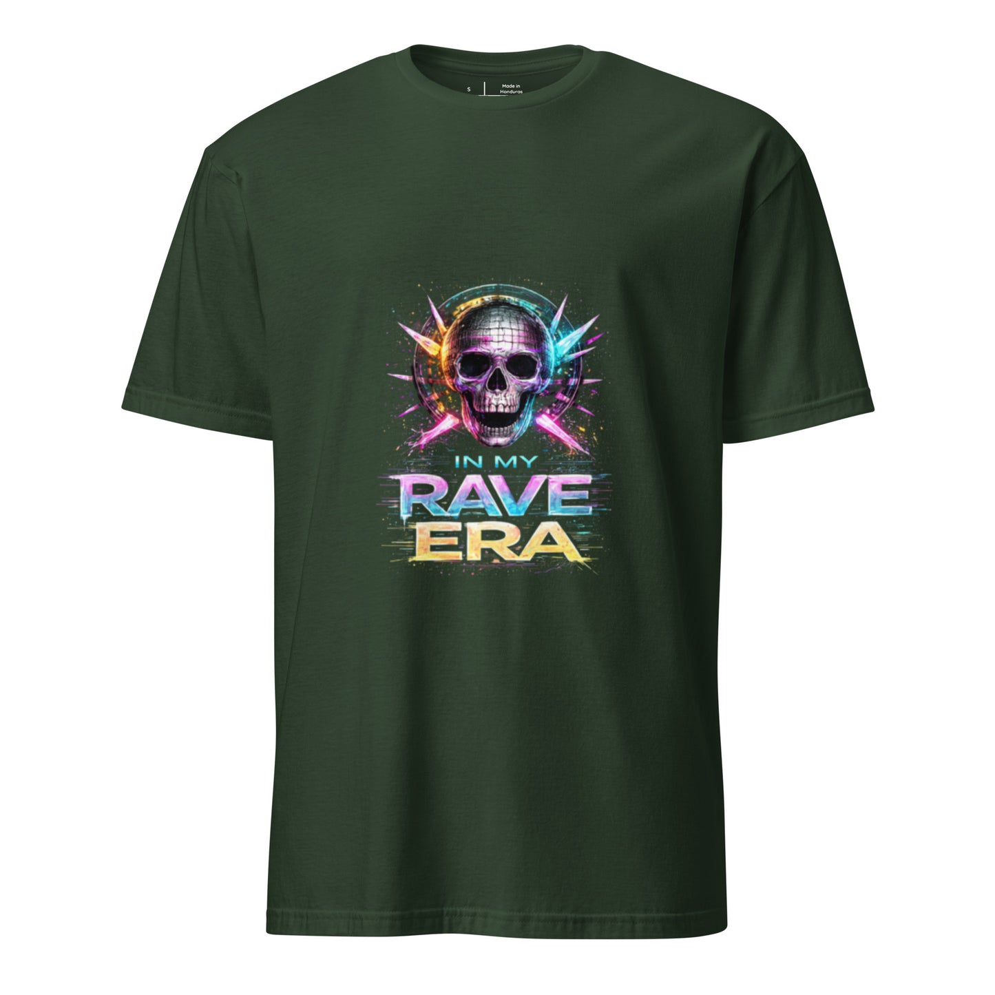 In My Rave Era – Neon Skull Festival - Short-Sleeve Unisex T-Shirt - Graphic Tee - Forest Green - Front