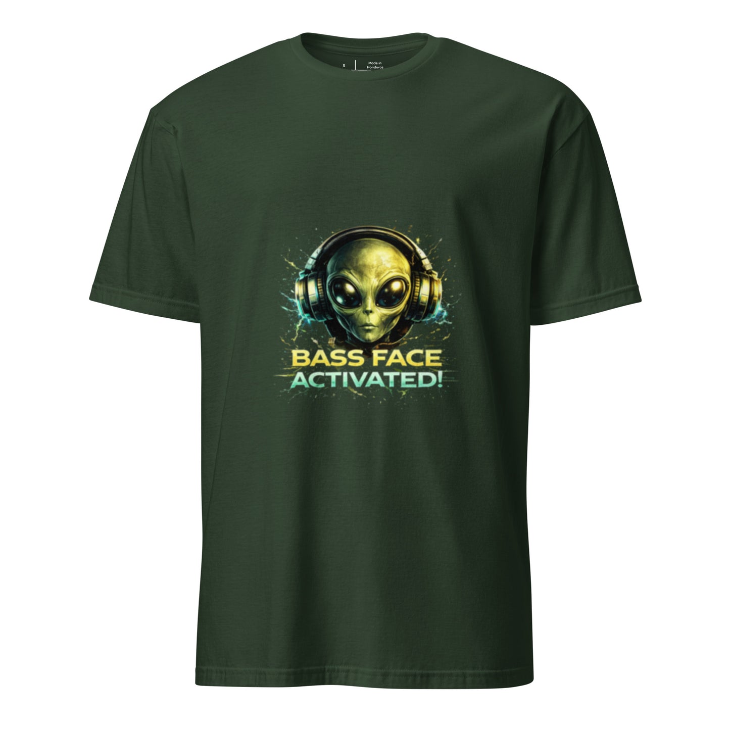 Bass Face Activated – Alien Rave - Short-Sleeve Unisex T-Shirt - Graphic Tee - Forest Green - Front