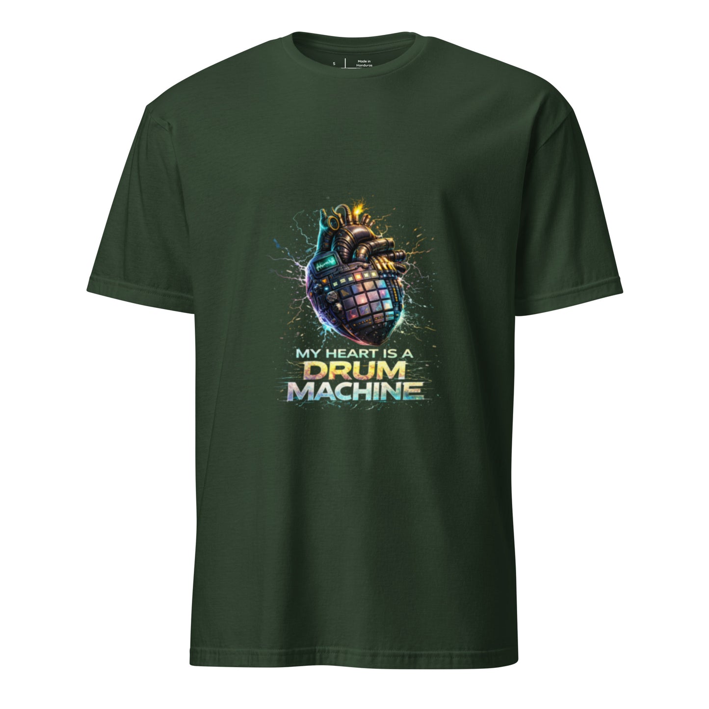 My Heart Is A Drum Machine – Cyber Rave - Short-Sleeve Unisex T-Shirt - Graphic Tee - Forest Green - Front
