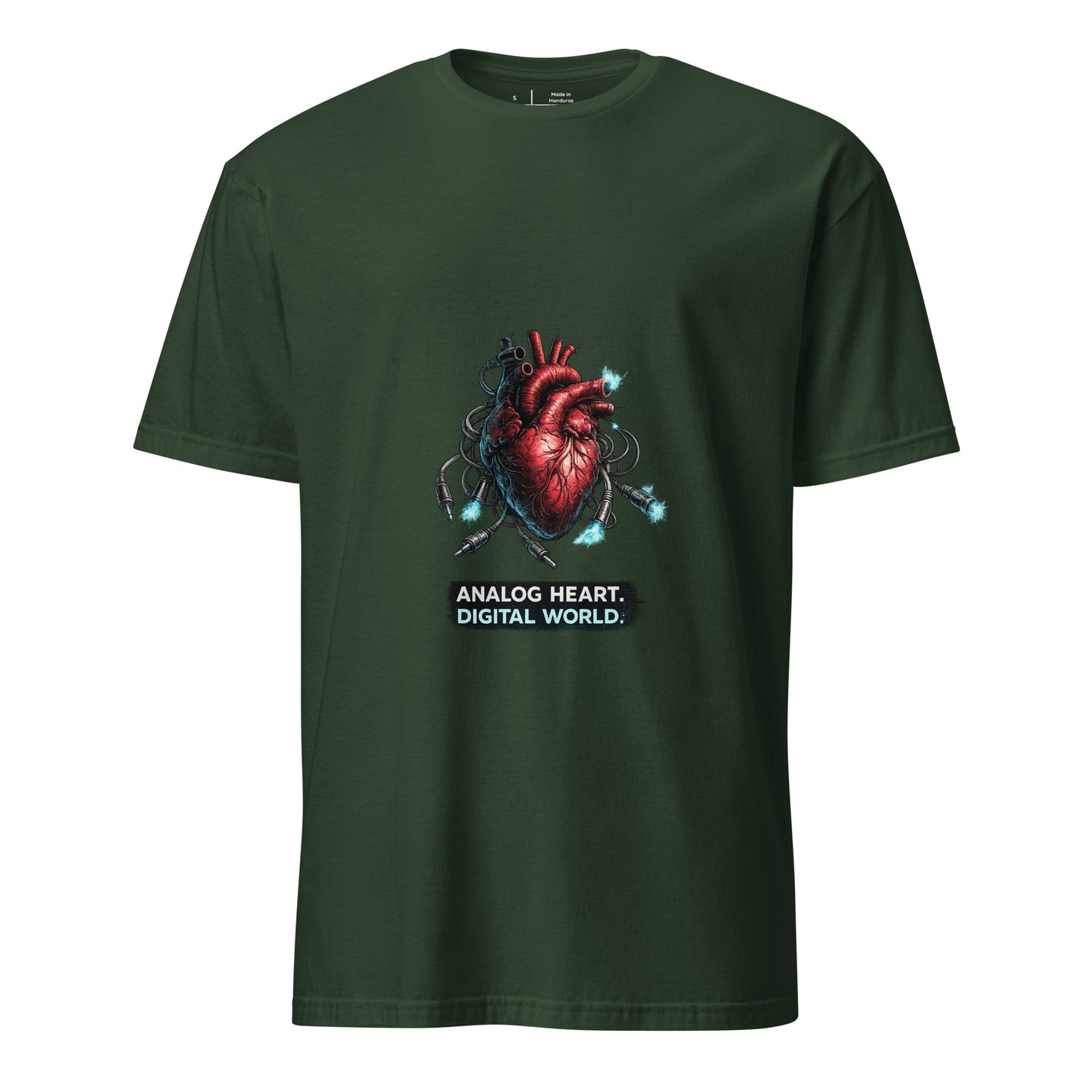 Analog Heart. Digital World. – Cyber Philosophy - Short-Sleeve Unisex T-Shirt - Graphic Tee - Forest Green - Front