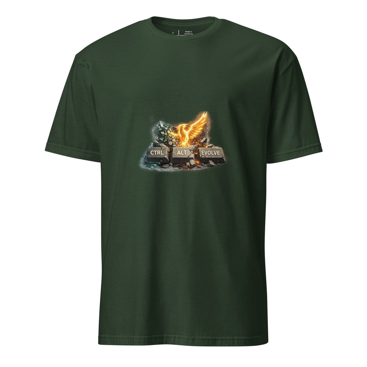 Ctrl + Alt + Evolve – Rebirth Mindset - Short-Sleeve Unisex T-Shirt - Graphic Tee - Forest Green - Front
