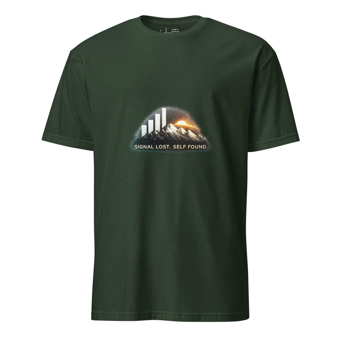 Signal Lost. Self Found. – Digital Detox - Short-Sleeve Unisex T-Shirt - Graphic Tee - Forest Green - Front