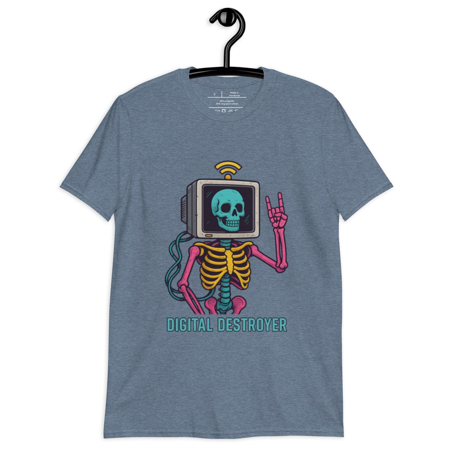 Digital Destroyer - Skeleton Bandwidth Battle - Short-Sleeve Unisex T-Shirt - Graphic Tee - Heather Indigo - Front