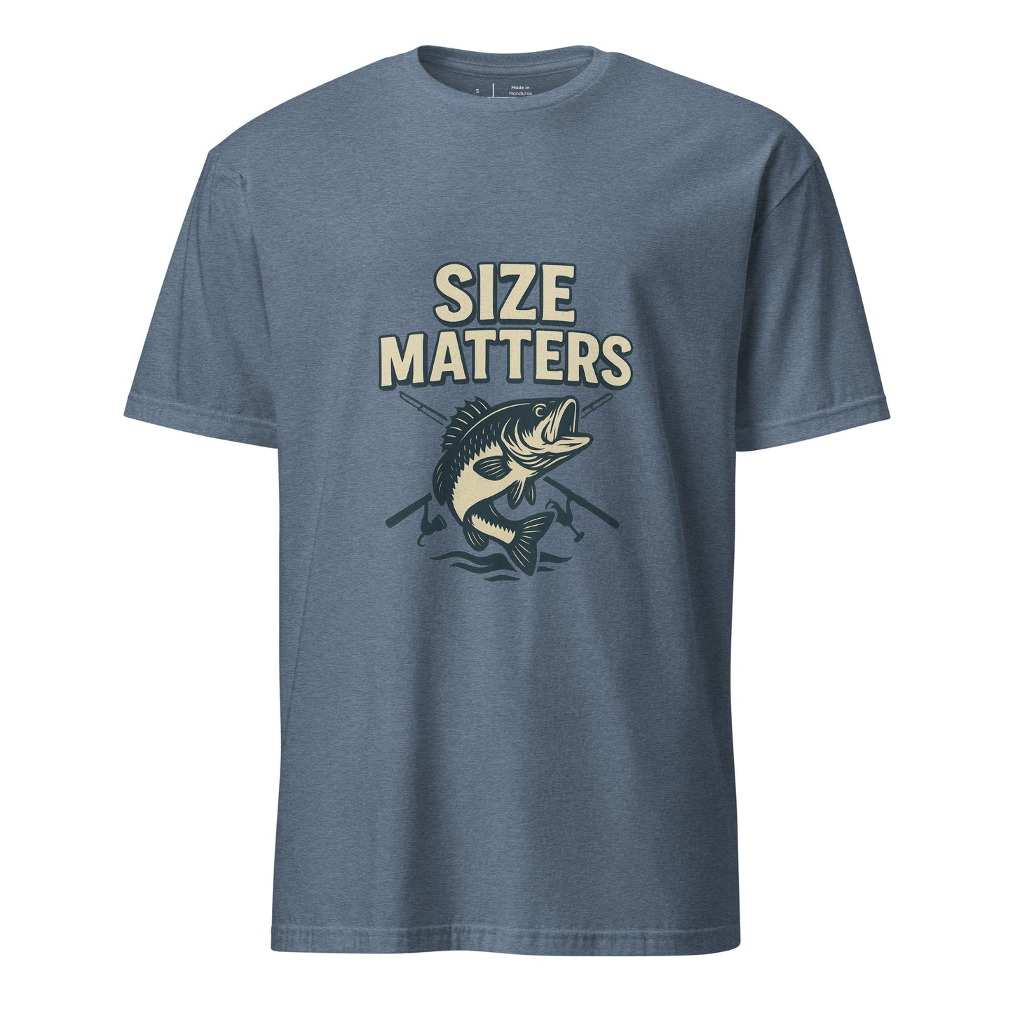 Size Matters - Fishing Reel Talk - Short-Sleeve Unisex T-Shirt - Graphic Tee - Heather Indigo - Front