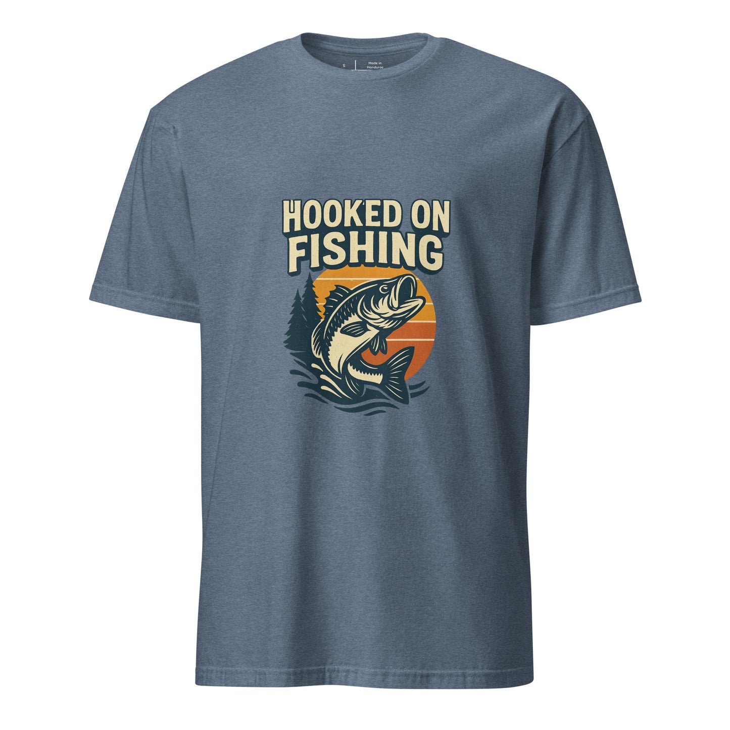 Hooked On Fishing - Hobbyist - Short-Sleeve Unisex T-Shirt - Graphic Tee - Heather Indigo - Front
