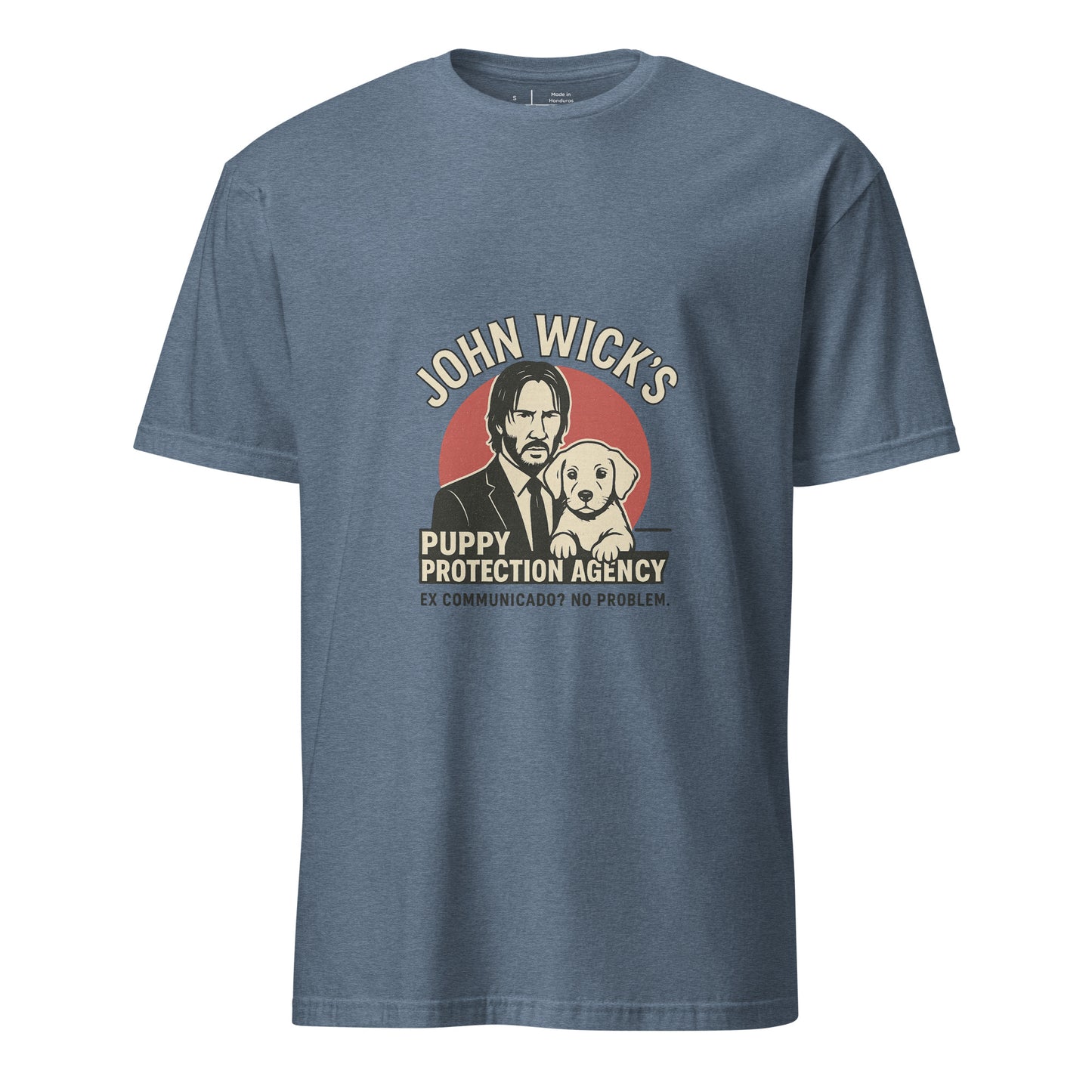 John Wick – Puppy Protection Agency - Film Fan - Short-Sleeve Unisex T-Shirt - Graphic Tee - Heather Indigo - Front