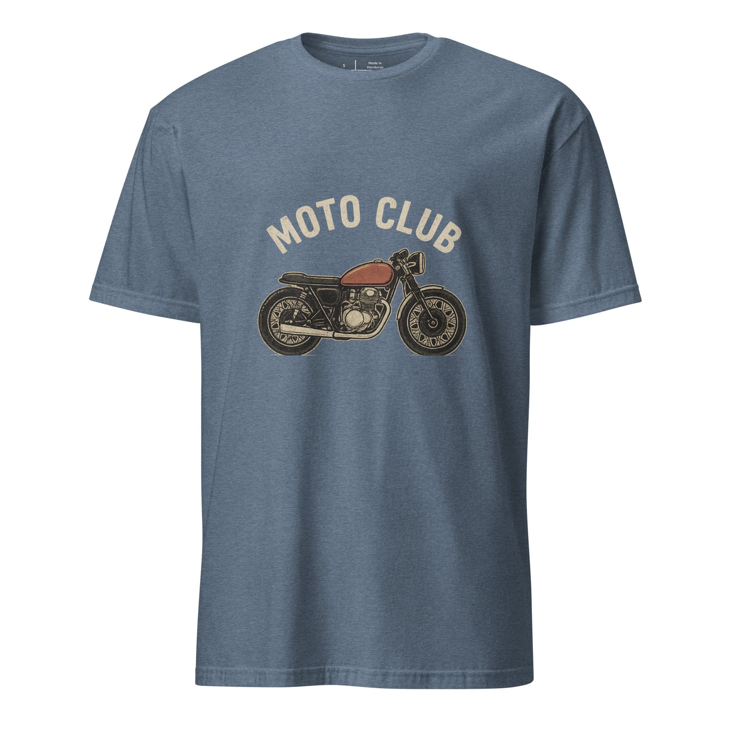 Moto Club – Vintage Rider’s - Short-Sleeve Unisex T-Shirt - Graphic Tee - Heather Indigo - Front