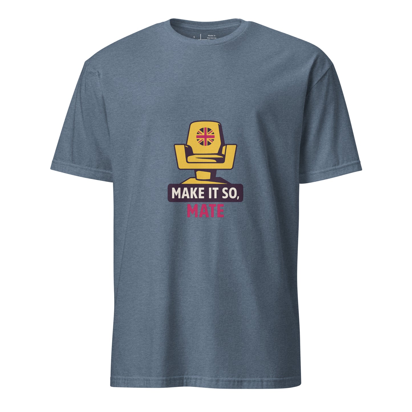 Make It So Mate — Star Trek Meets British Banter - Short-Sleeve Unisex T-Shirt - Graphic Tee - Heather Indigo - Front