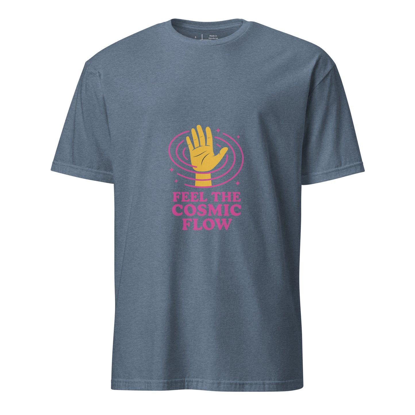 "Feel The Cosmic Flow" - Film Parody - Short-Sleeve Unisex T-Shirt - Graphic Tee - Heather Indigo - Front