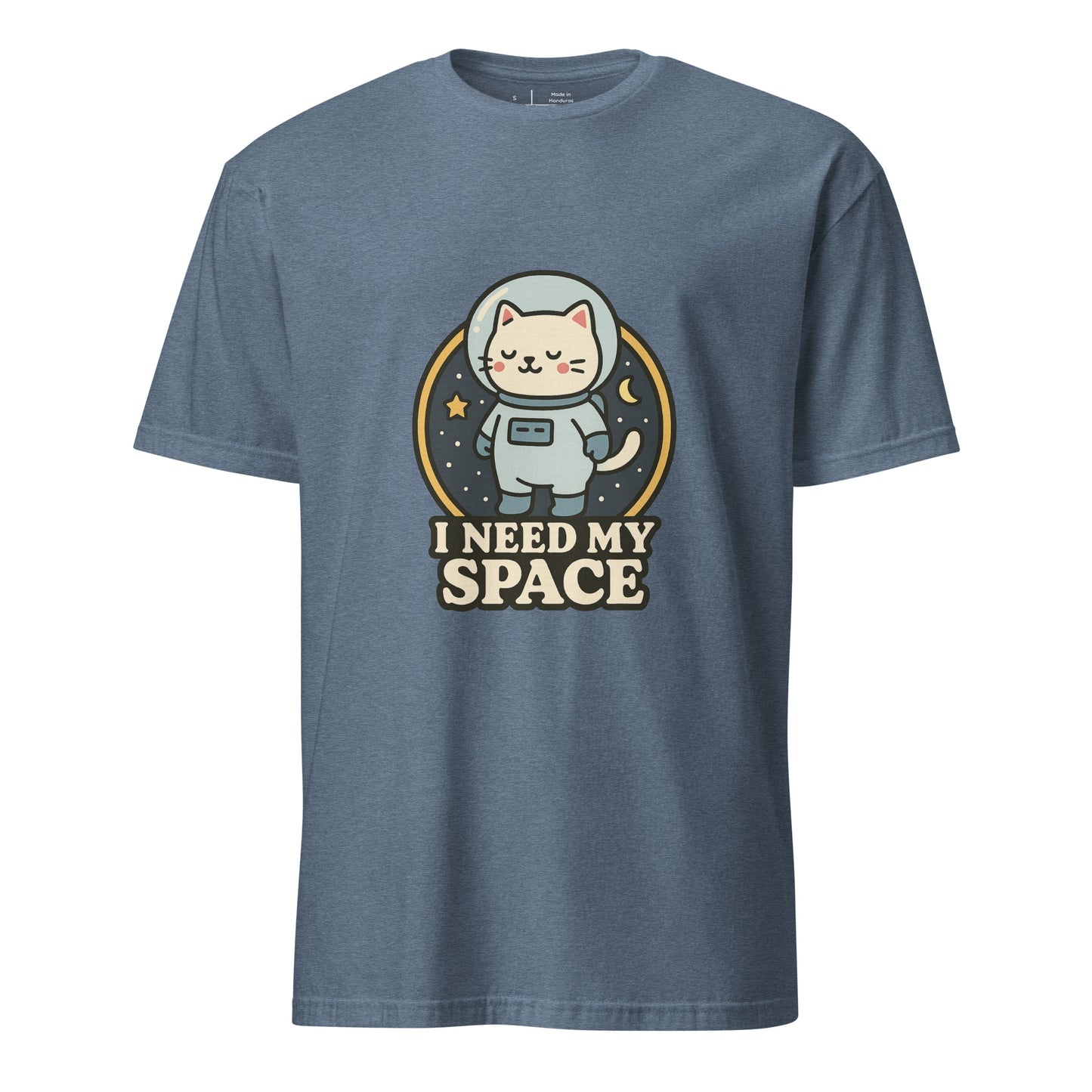 I Need Space – Lucky Cat Astronaut - Short-Sleeve Unisex T-Shirt - Graphic Tee - Heather Indigo - Front