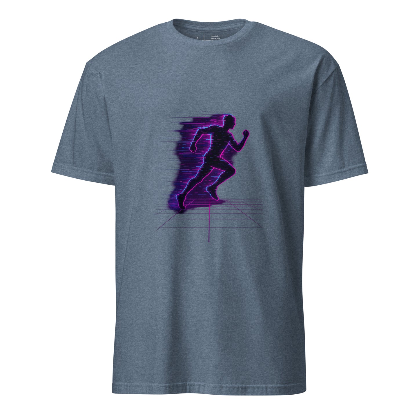 Glitch Runner - Neon Urban - Short-Sleeve Unisex T-Shirt - Graphic Tee - Heather Indigo - Front