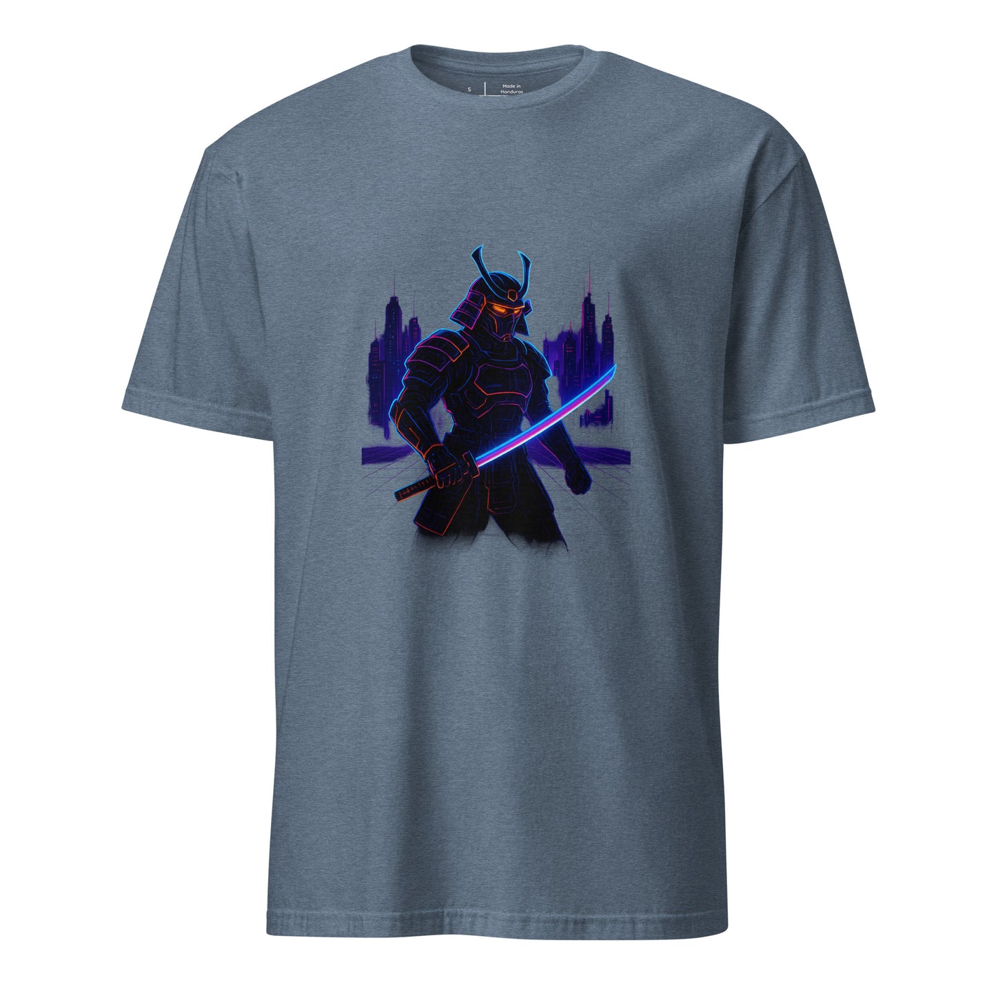 Neon Samurai - Cyberpunk Samurai - Short-Sleeve Unisex T-Shirt - Graphic Tee - Heather Indigo - Front