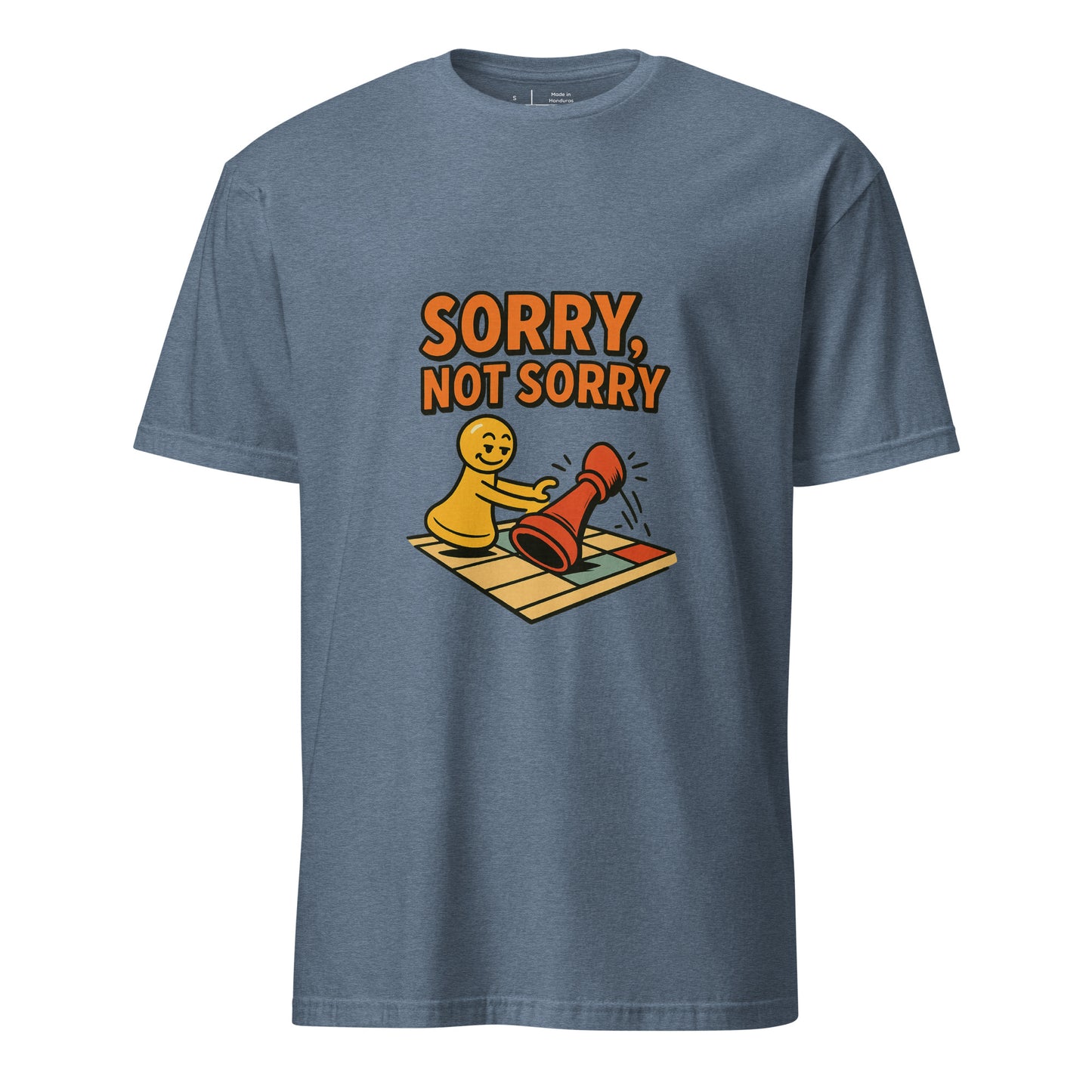 Sorry Not Sorry – Bold Attitude - Short-Sleeve Unisex T-Shirt - Graphic Tee - Heather Indigo - Front