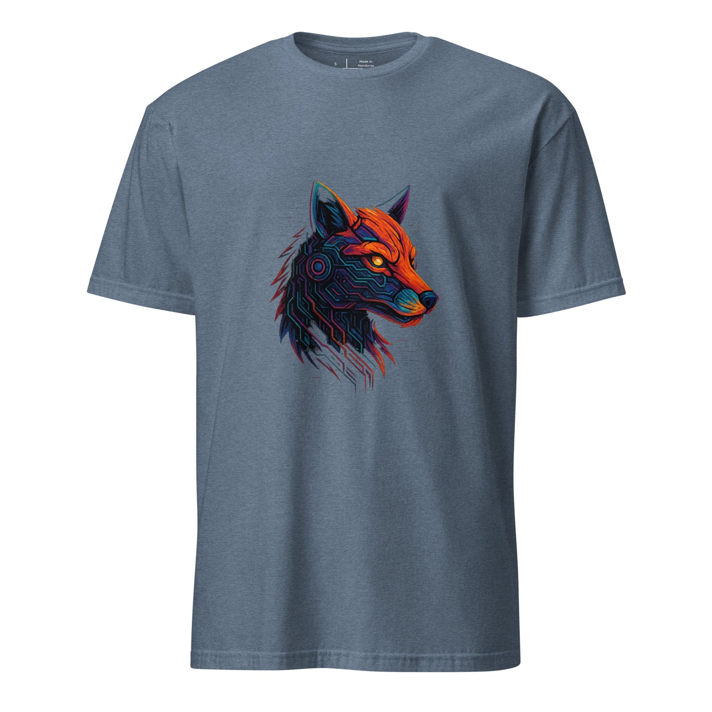  Cyber Fox – Neon Trickster - Short-Sleeve Unisex T-Shirt - Graphic Tee - Heather Indigo - Front