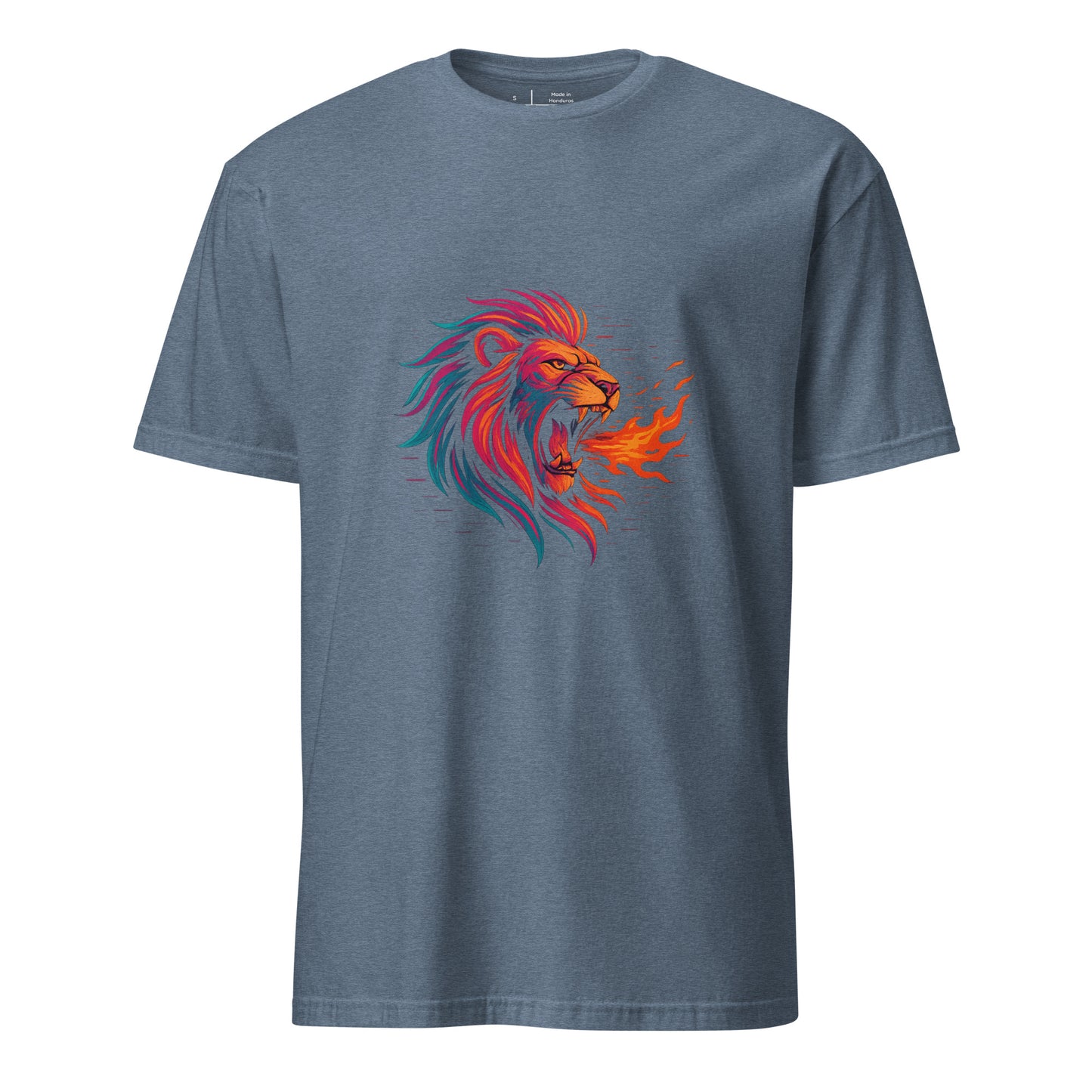 Cyber Lion – King Of Neon Jungle - Short-Sleeve Unisex T-Shirt - Graphic Tee - Heather Indigo - Front