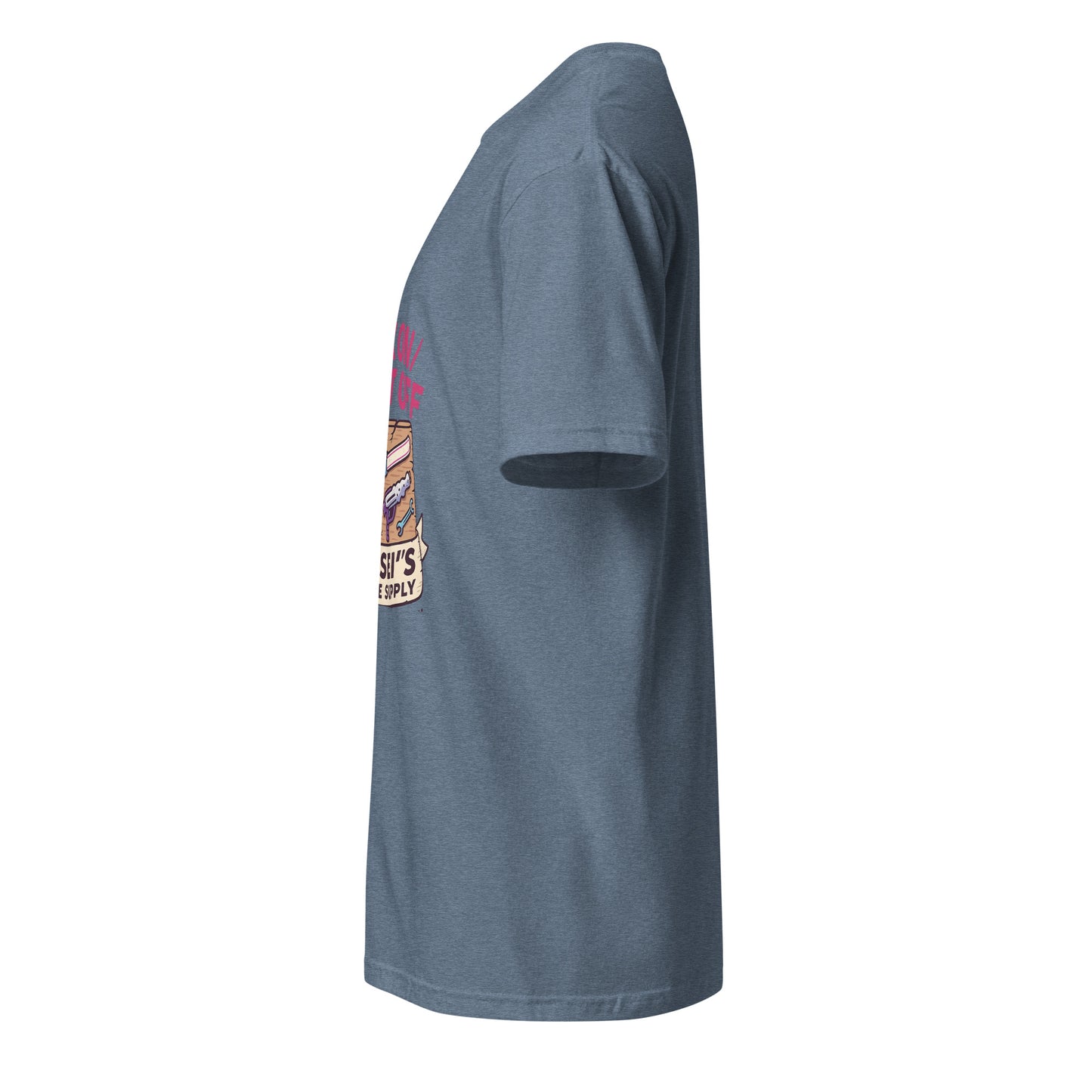 Wax On/Blast Off – Retro Karate Space - Short-Sleeve Unisex T-Shirt - Graphic Tee - Heather Indigo - Left side