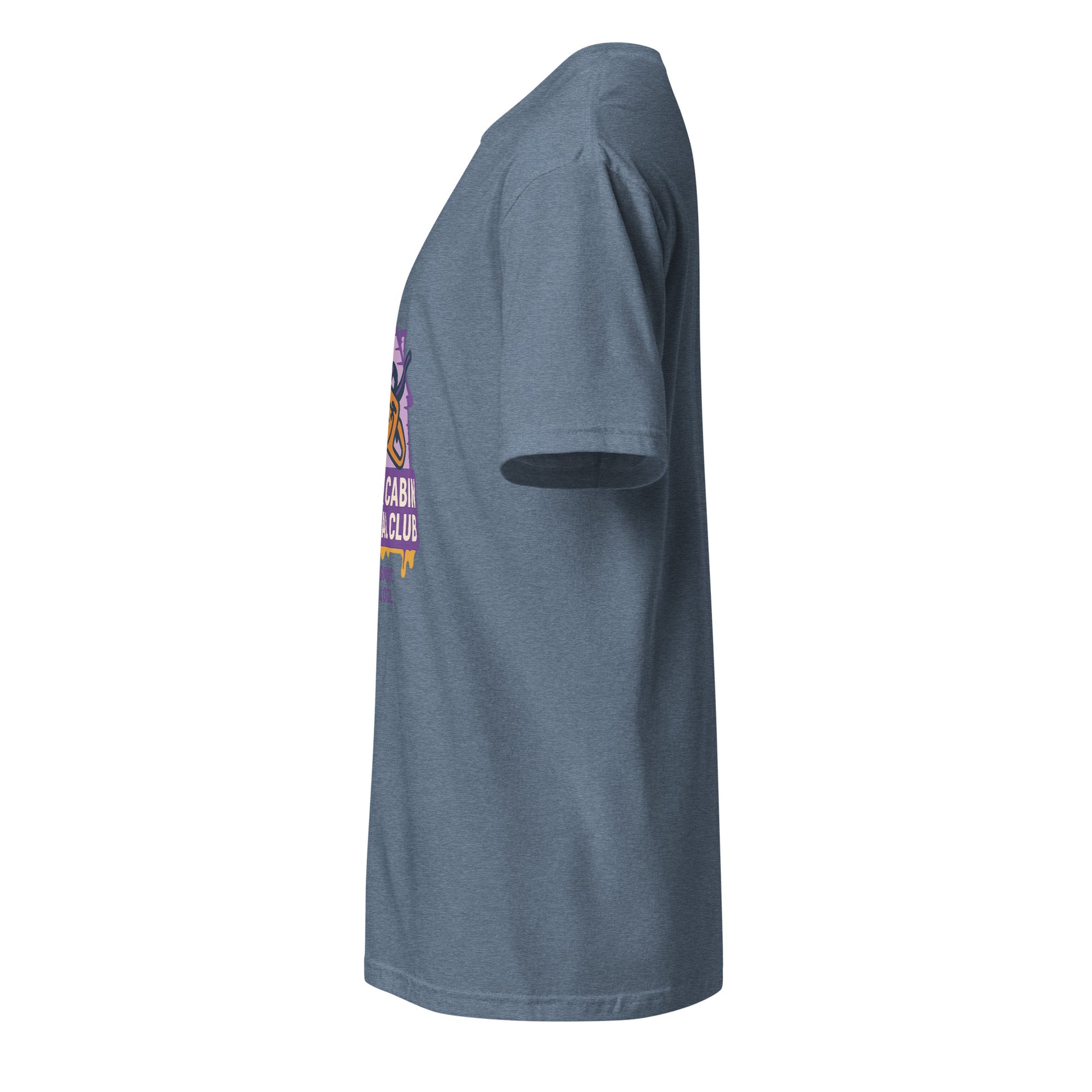 Groovy Cabin- Retro Horror Vibes - Short-Sleeve Unisex T-Shirt - Graphic Tee - Heather Indigo - Left side
