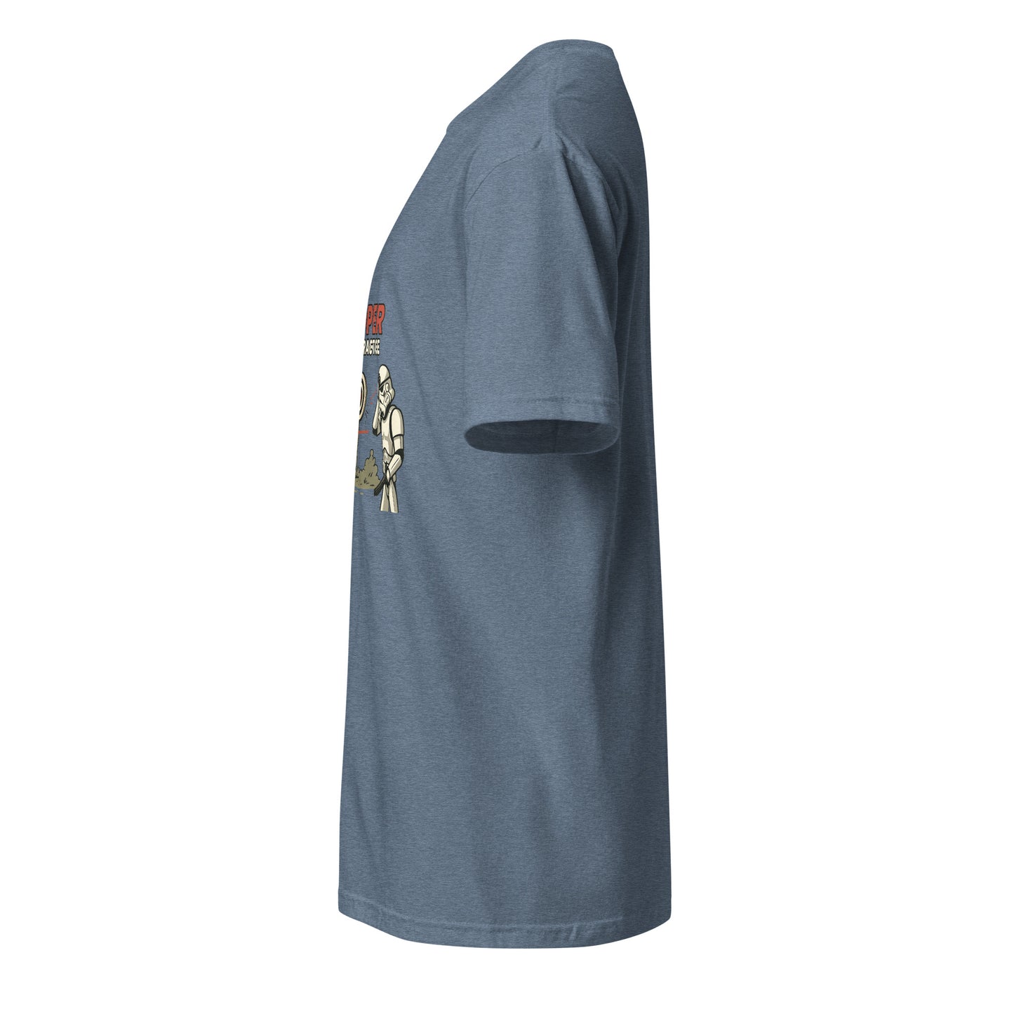 Trooper Target Practice – Aiming's Overrated Anyway - Short-Sleeve Unisex T-Shirt - Graphic Tee - Heather Indigo - Left side