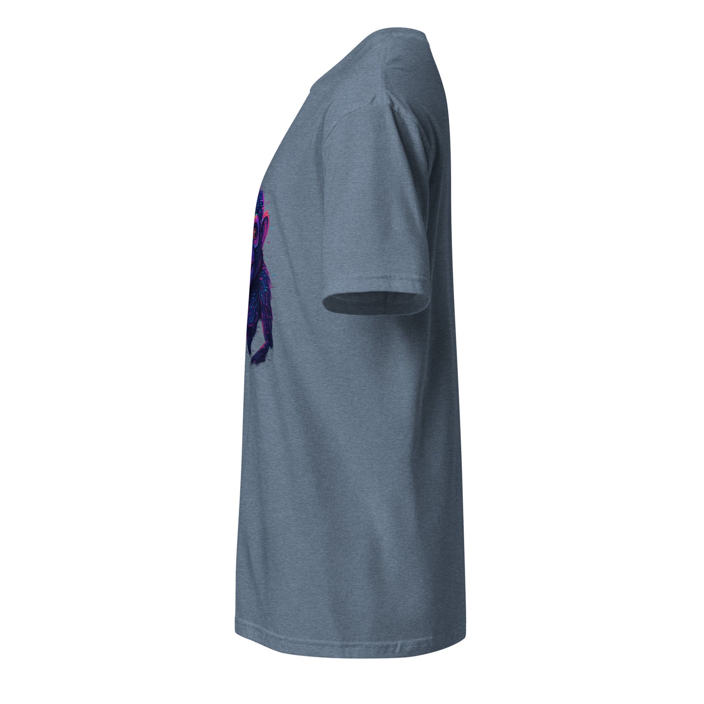 Cyber Monkey – Futuristic Primate - Short-Sleeve Unisex T-Shirt - Graphic Tee - Heather Indigo - Left side