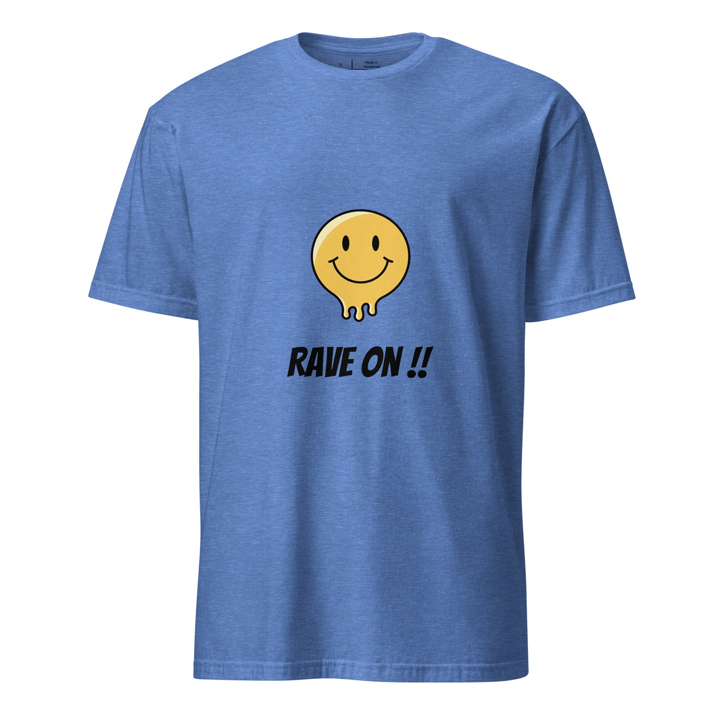 Rave On - Smiley Icon - Short-Sleeve Unisex T-Shirt - Graphic Tee - Heather Royal Blue - Front