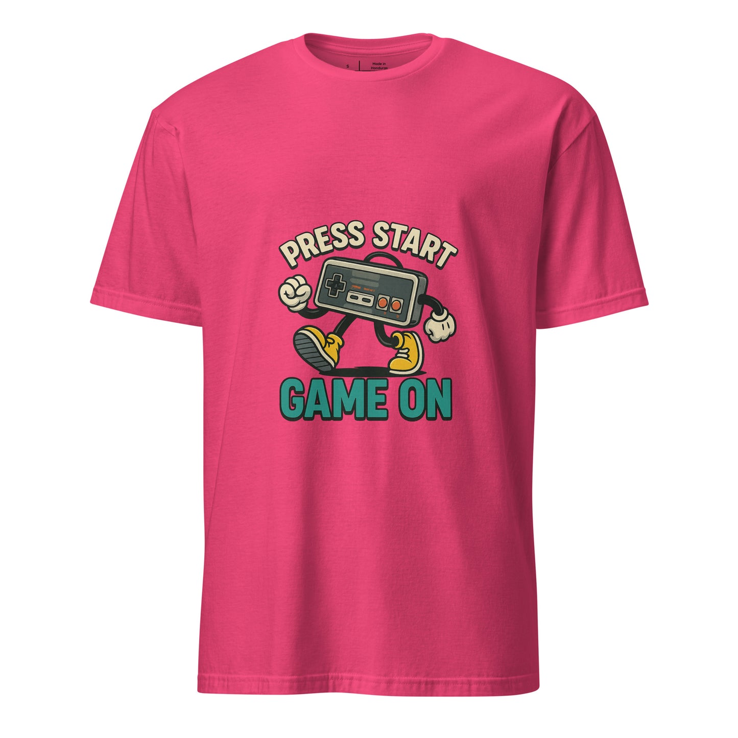 Press Start - Retro Gamer - Short-Sleeve T-Shirt - Graphic Tee - Heliconia - Front