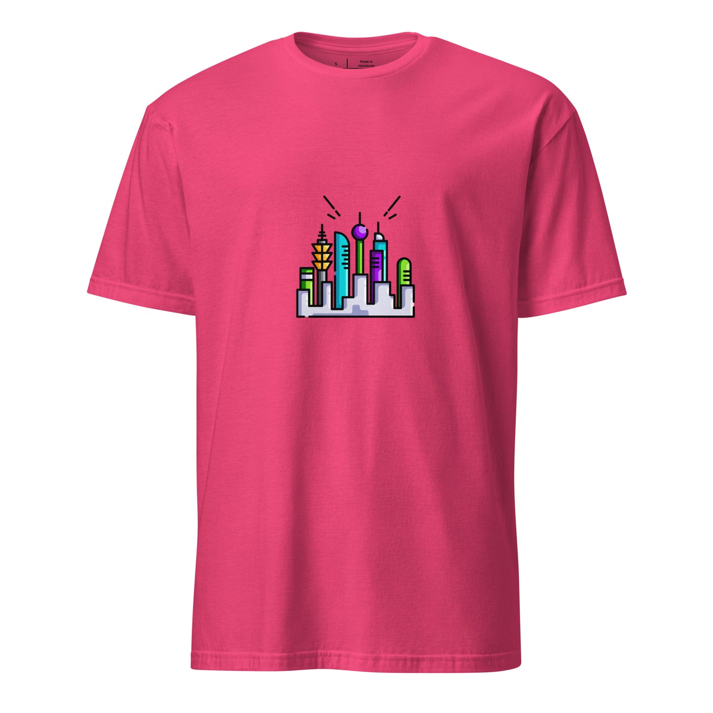 Cyber City 2 - Signal From The Skyline - Short-Sleeve Unisex T-Shirt - Graphic Tee - Heliconia - Front