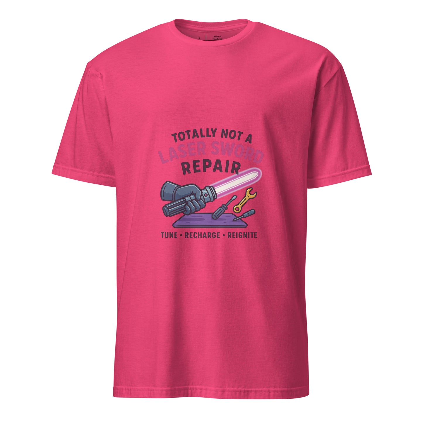 Totally Not A Laser Sword Repair – Galactic Fixes, Off The Books - Short-Sleeve Unisex T-Shirt - Graphic Tee -
Heliconia - Front