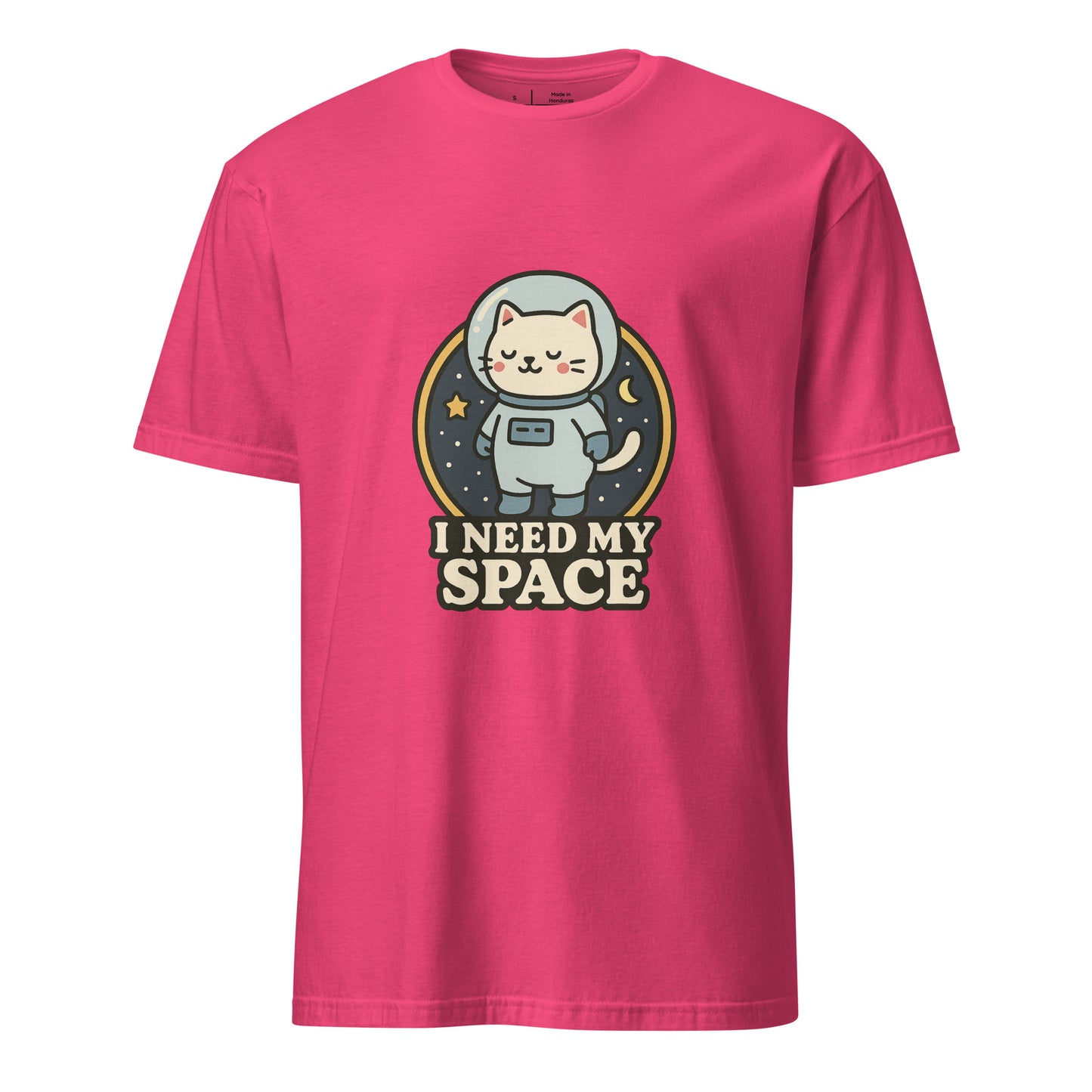 I Need Space – Lucky Cat Astronaut - Short-Sleeve Unisex T-Shirt - Graphic Tee - Heliconia - Front