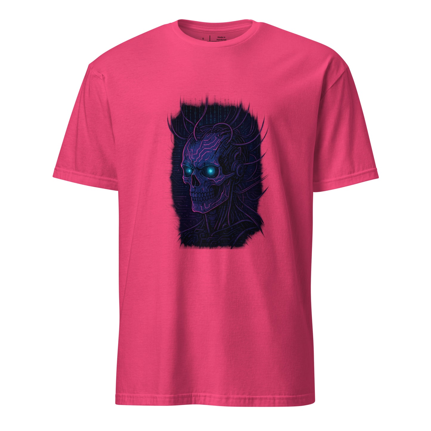 Neural Hacker – Cyber Skull Uprising - Short-Sleeve Unisex T-Shirt - Graphic Tee - Heliconia - Front