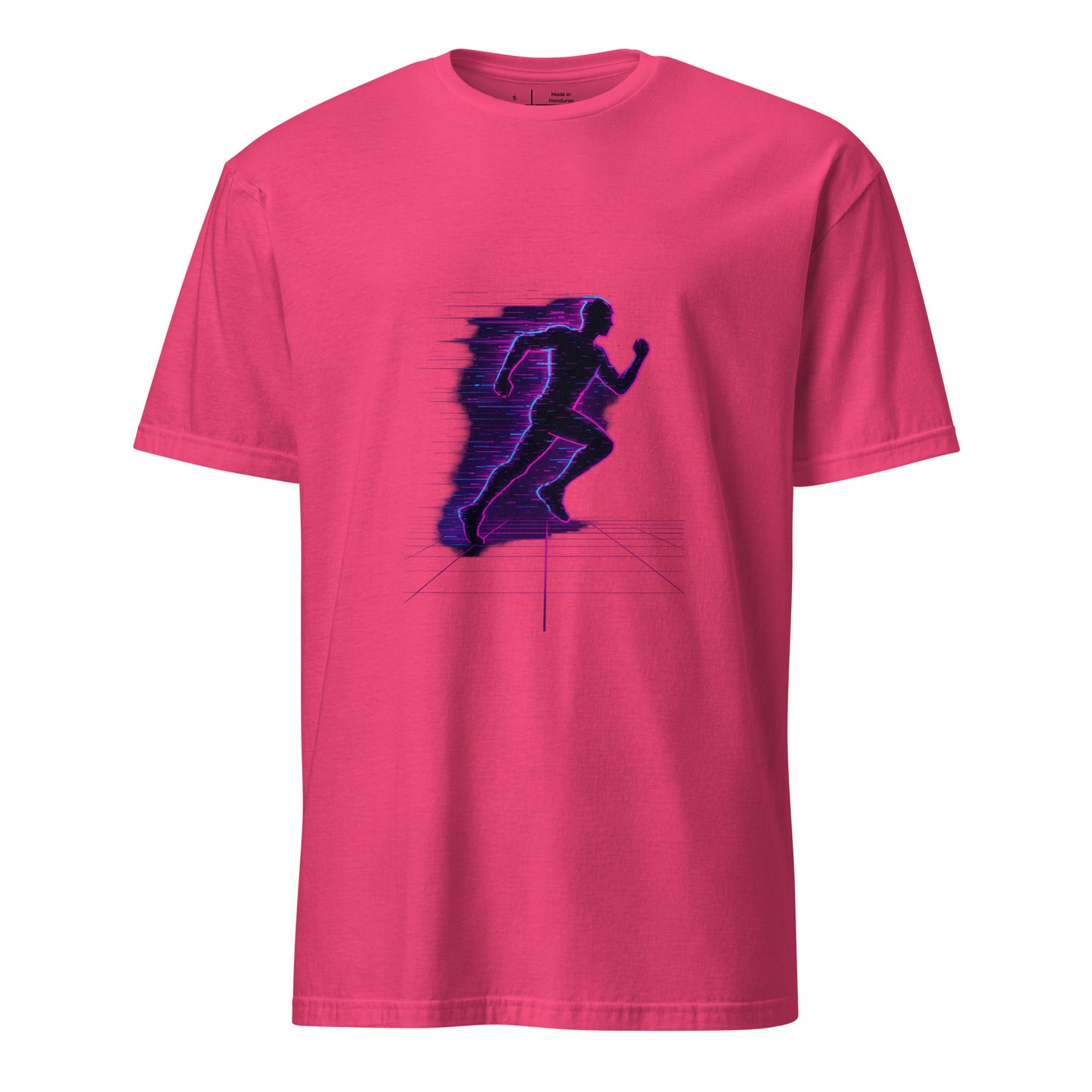 Glitch Runner - Neon Urban - Short-Sleeve Unisex T-Shirt - Graphic Tee - Heliconia - Front