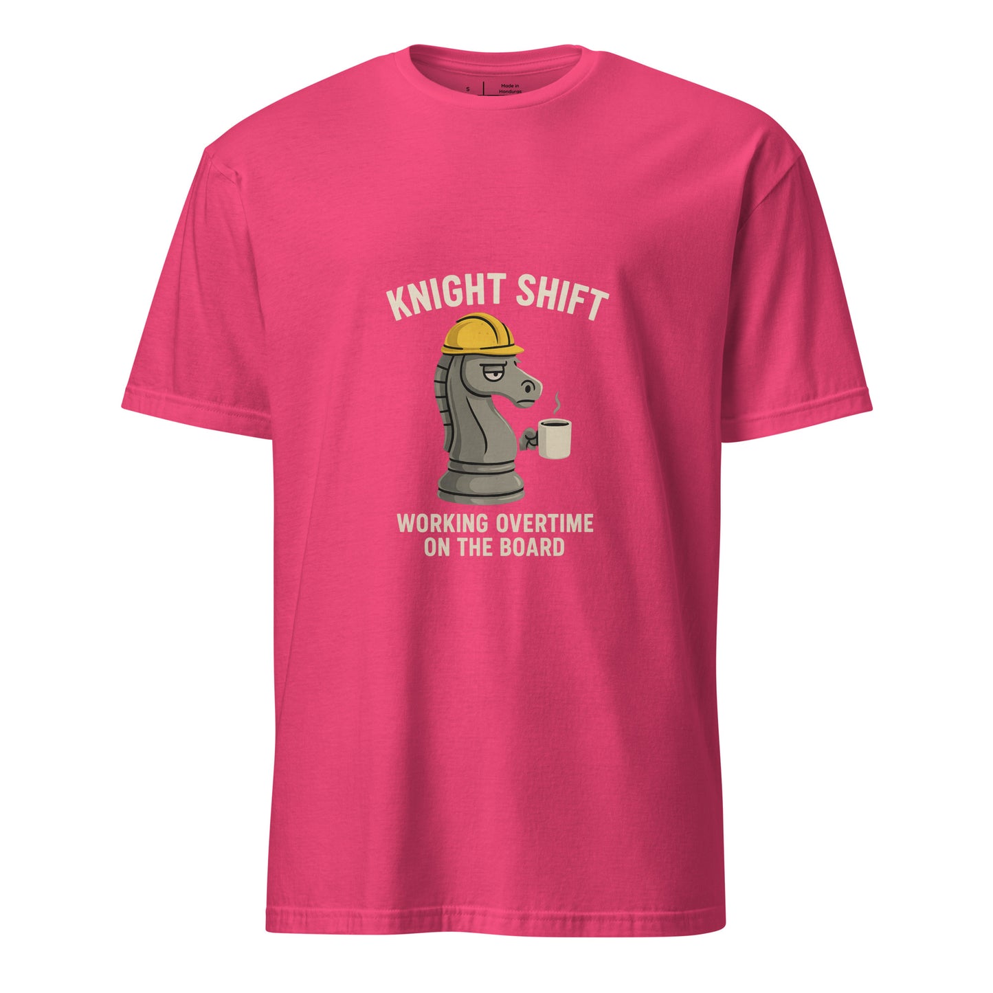 Knight Shift – Bold Chess Humour - Short-Sleeve Unisex T-Shirt - Graphic Tee - Heliconia - Front