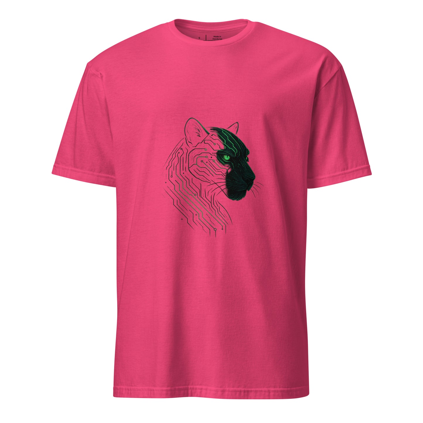 The Circuit Panther – Shadow & Circuitry - Short-Sleeve Unisex T-Shirt - Graphic Tee - Heliconia - Front 