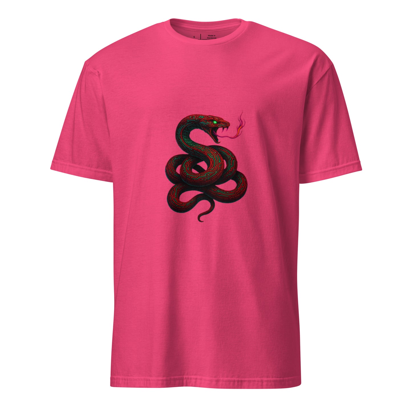 Circuit Serpent – Neon Tech Snake - Short-Sleeve Unisex T-Shirt - Graphic Tee - Heliconia - Front