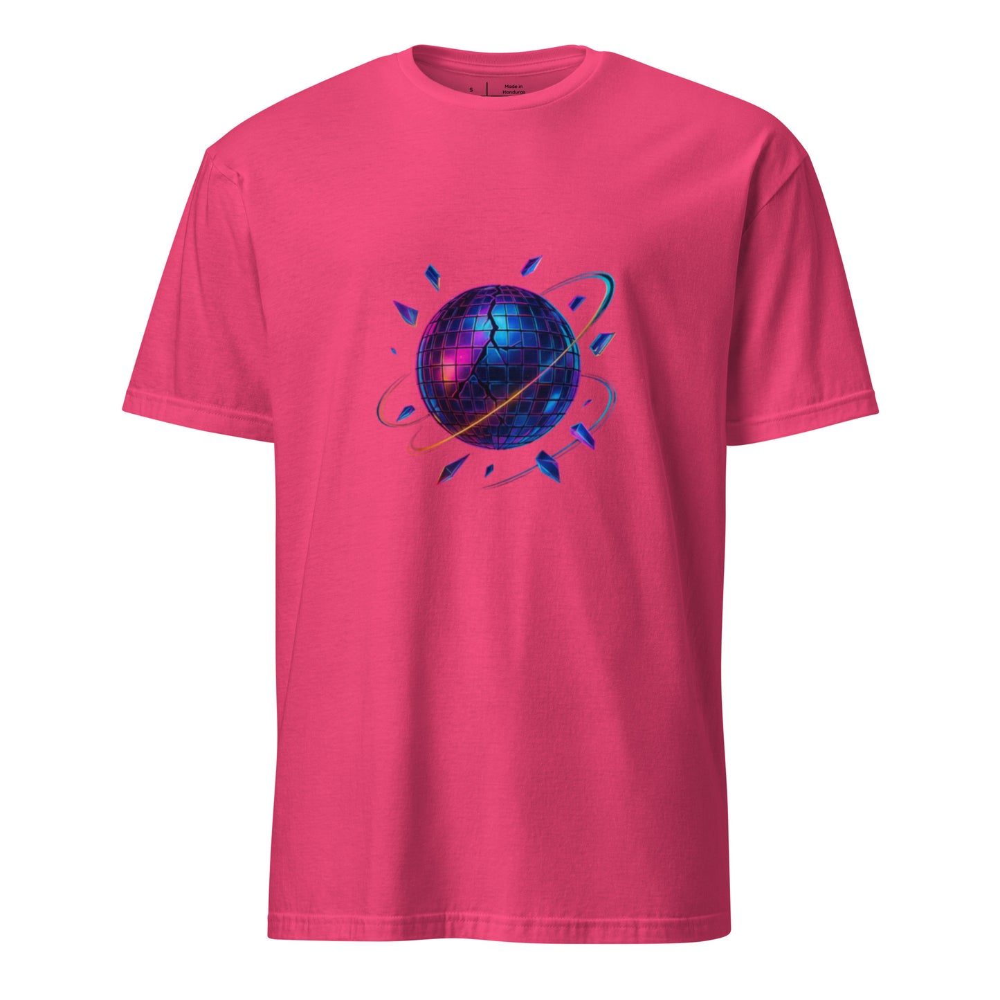 Cyber Disco Ball – Neon Party Revolution - Short-Sleeve Unisex T-Shirt - Graphic Tee - Heliconia - Front 