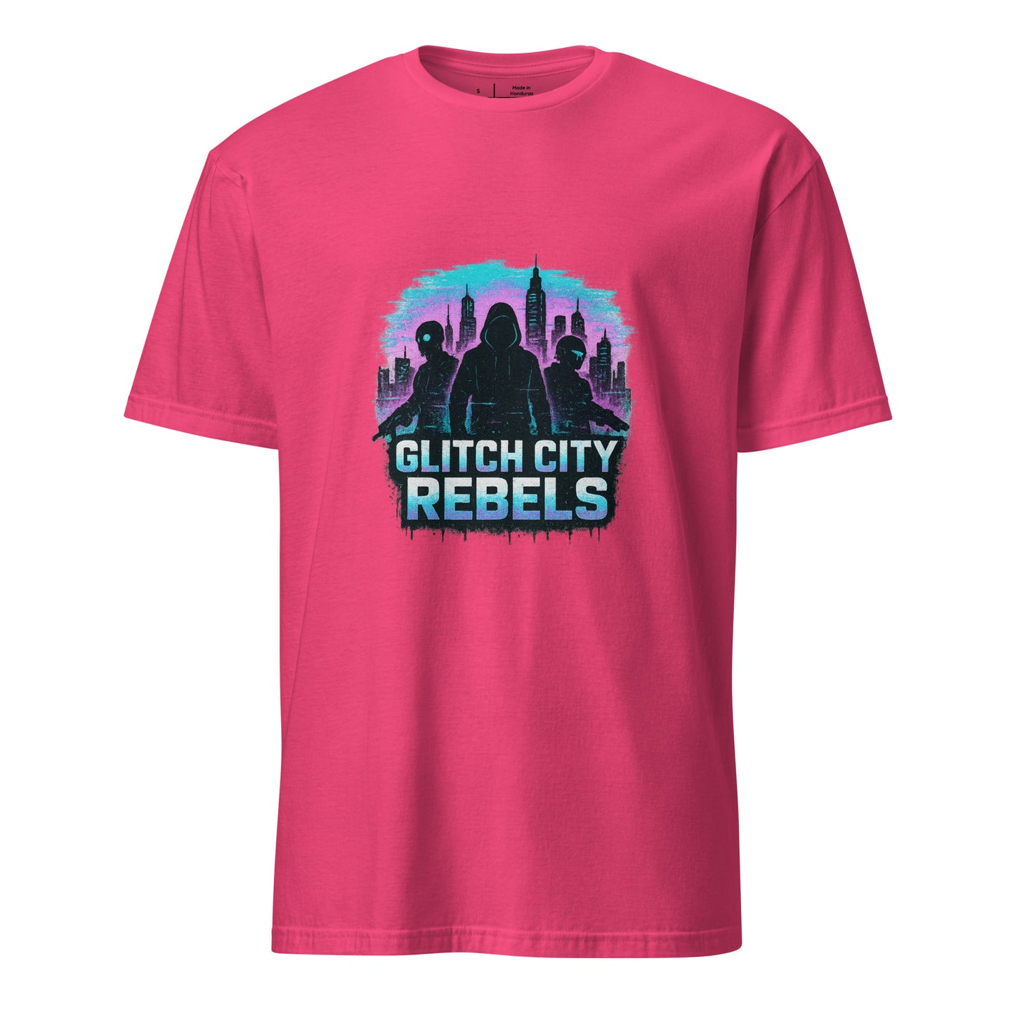Glitch City Rebels - Digital Attitude - Short-Sleeve Unisex T-Shirt - Graphic Tee - Heliconia - Front