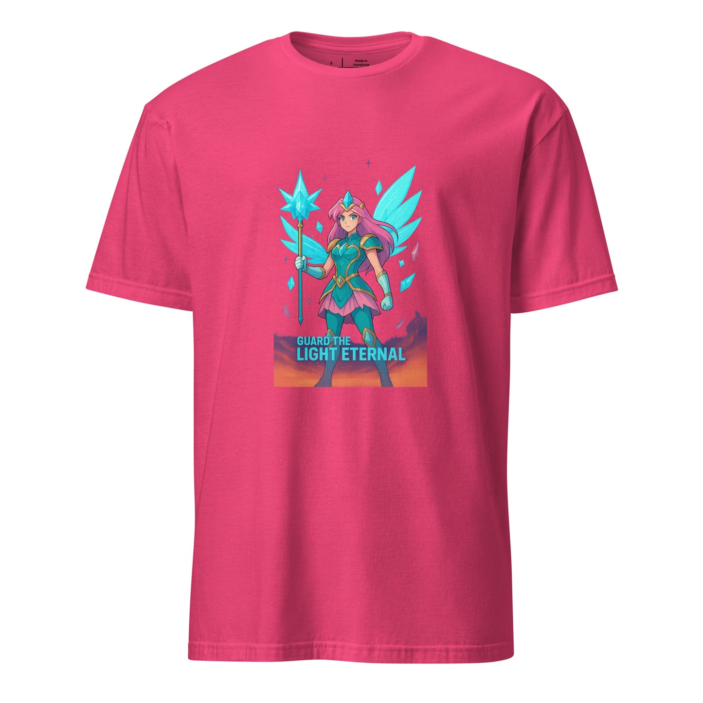 Lumina Star-Sentinel – Cosmic Crystal Heroine - Short-Sleeve Unisex T-Shirt - Graphic Tee - Heliconia - Front