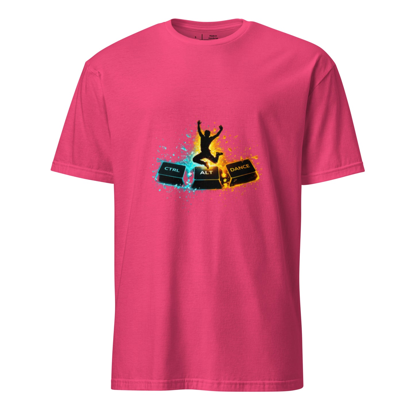 Ctrl + Alt + Dance – Tech Rave Streetwear - Short-Sleeve Unisex T-Shirt - Graphic Tee - Heliconia - Front