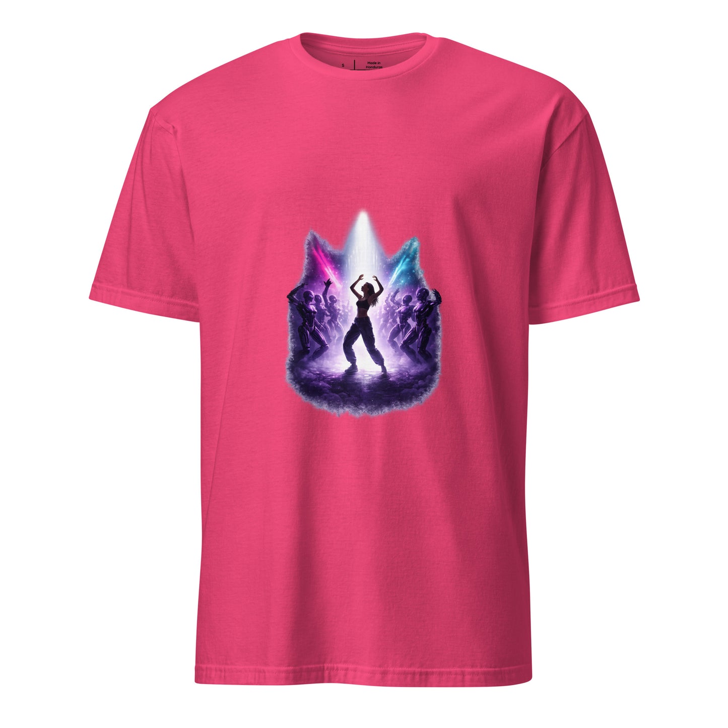Last Human On The Dancefloor – Sci-Fi Rave - Short-Sleeve Unisex T-Shirt - Graphic Tee - Heliconia - Front