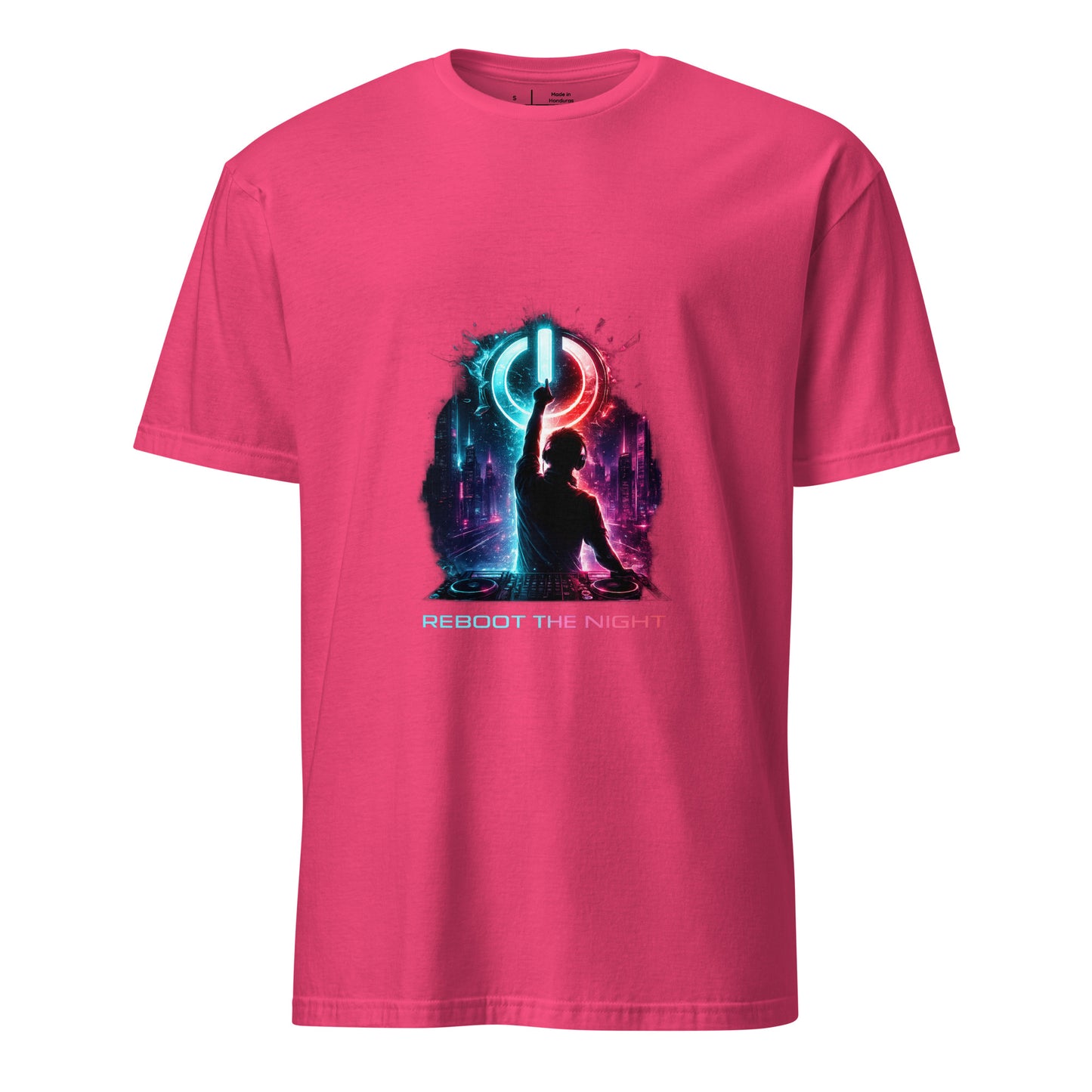 Reboot The Night – Cyber Club - Short-Sleeve Unisex T-Shirt -- Graphic Tee - Heliconia - Front