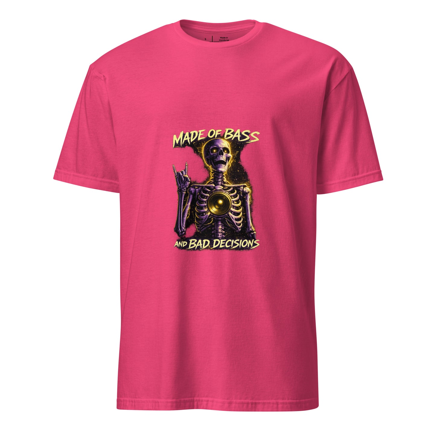 Made Of Bass And Bad Decisions – Cyber Rave - Short-Sleeve Unisex T-Shirt - Graphic Tee - Heliconia - Front