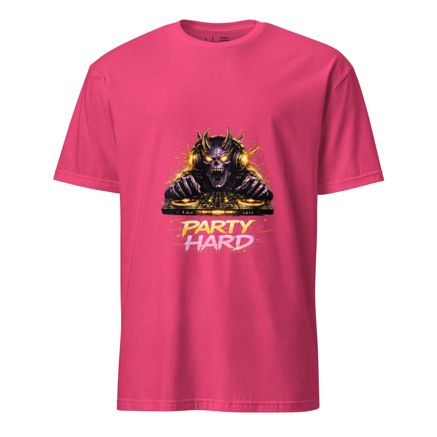 Party Hard – Demon Rave Festival  - Short-Sleeve Unisex T-Shirt Graphic Tee - Heliconia - Front  